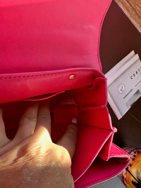 Bottega Veneta the mount shoulder bag in bright pink with gold chain