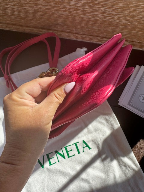 Bottega Veneta the mount shoulder bag in bright pink with gold chain
