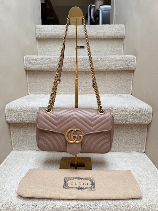 GUCCI Calfskin Matelasse GG Marmont small in taupe