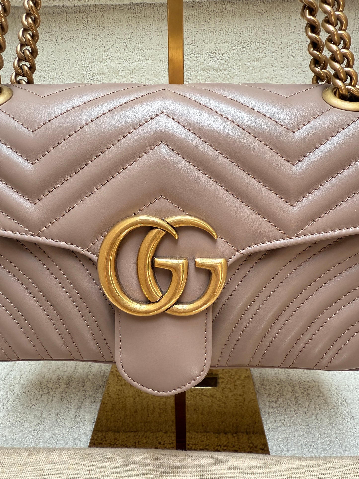 GUCCI Calfskin Matelasse GG Marmont small in taupe