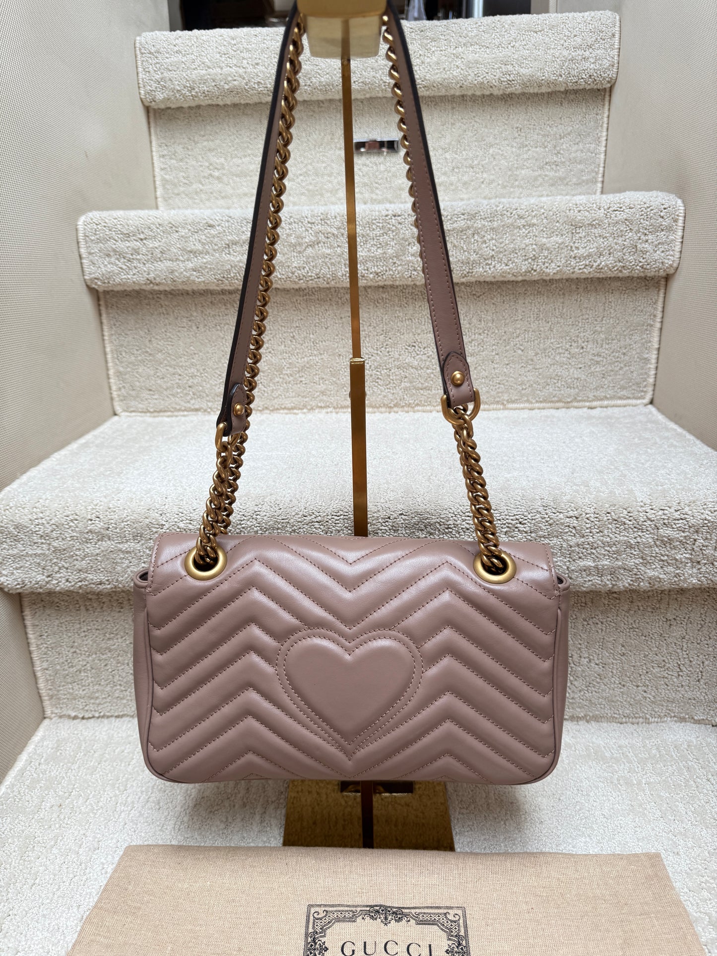 GUCCI Calfskin Matelasse GG Marmont small in taupe