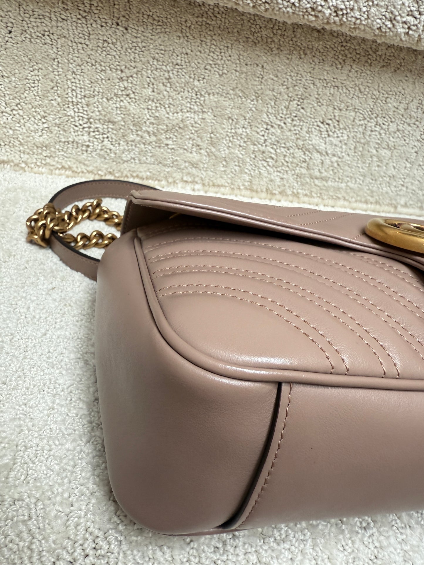 GUCCI Calfskin Matelasse GG Marmont small in taupe