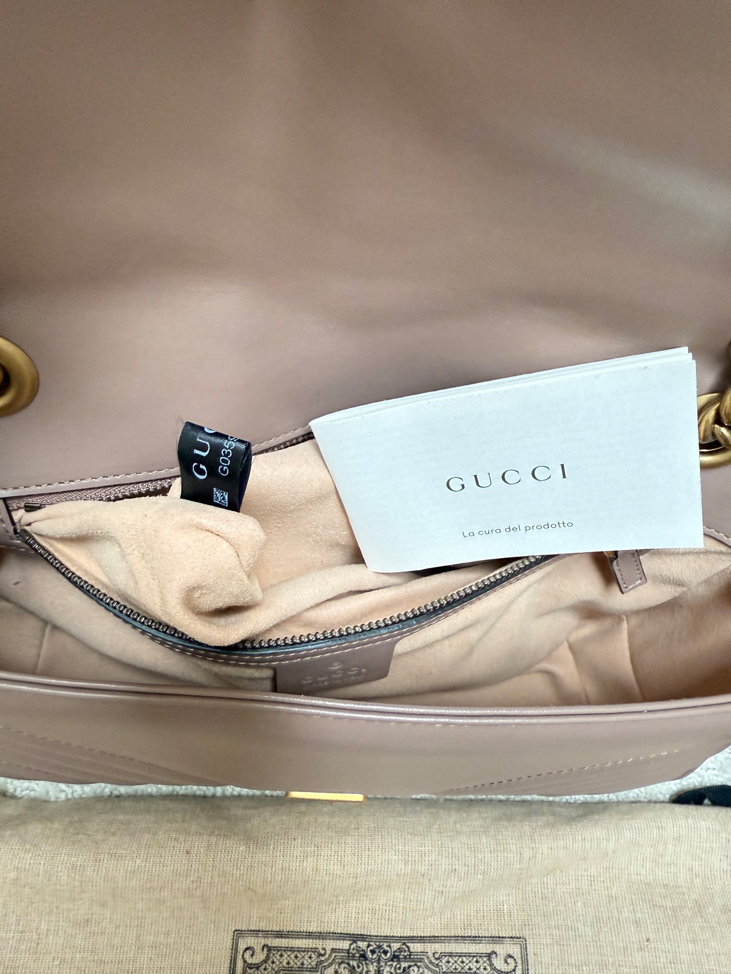GUCCI Calfskin Matelasse GG Marmont small in taupe