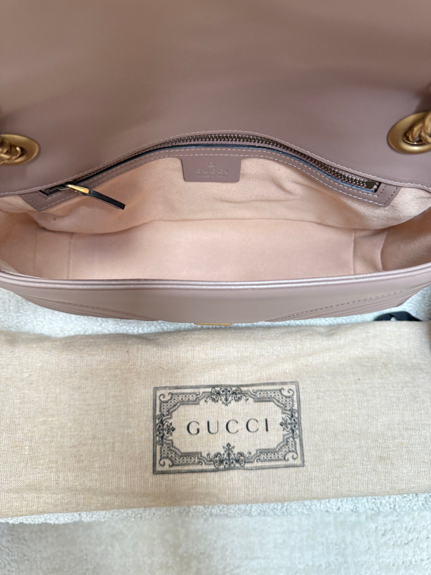GUCCI Calfskin Matelasse GG Marmont small in taupe