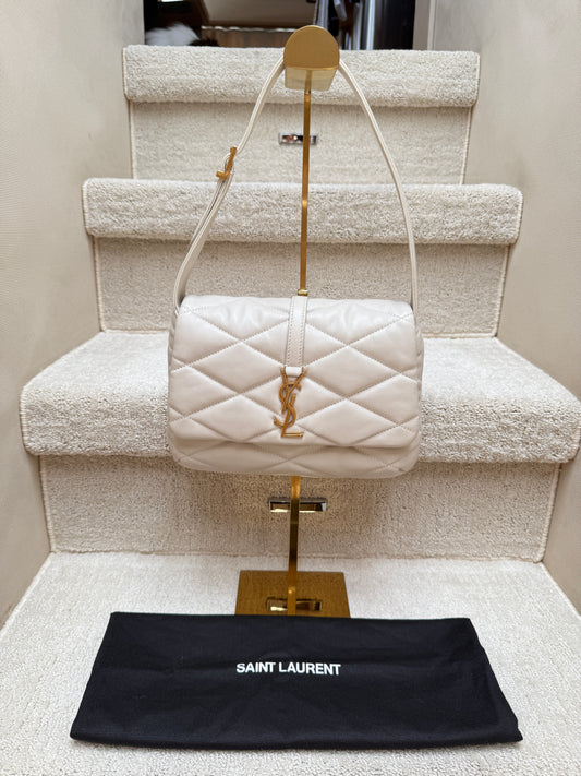 YSL Lambskin Quilted 5 a 7 Diamond Shoulder Bag Crema Soft