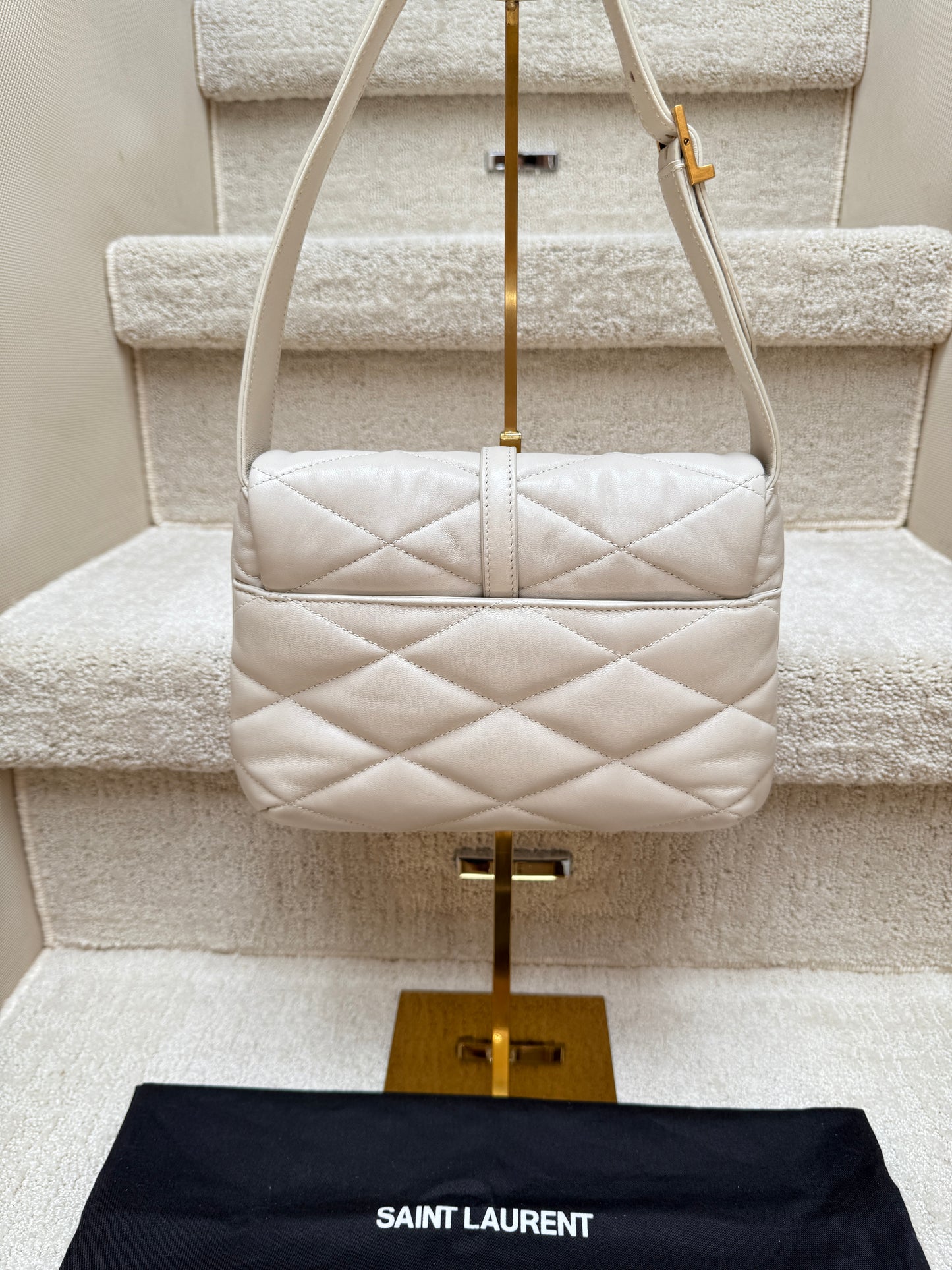 YSL Lambskin Quilted 5 a 7 Diamond Shoulder Bag Crema Soft