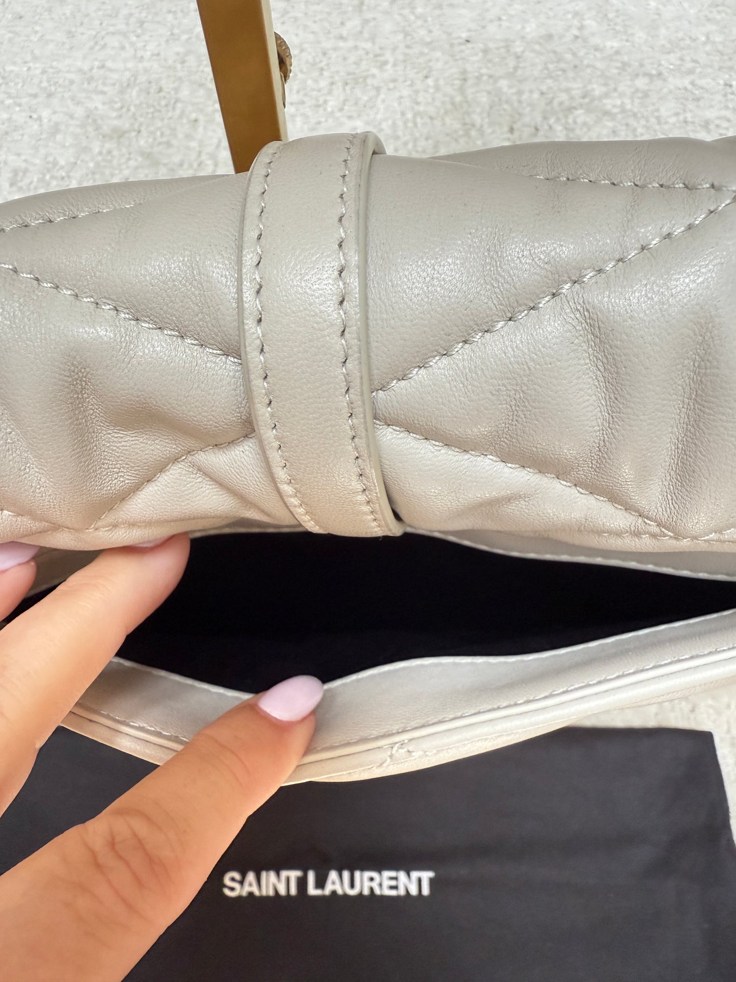 YSL Lambskin Quilted 5 a 7 Diamond Shoulder Bag Crema Soft