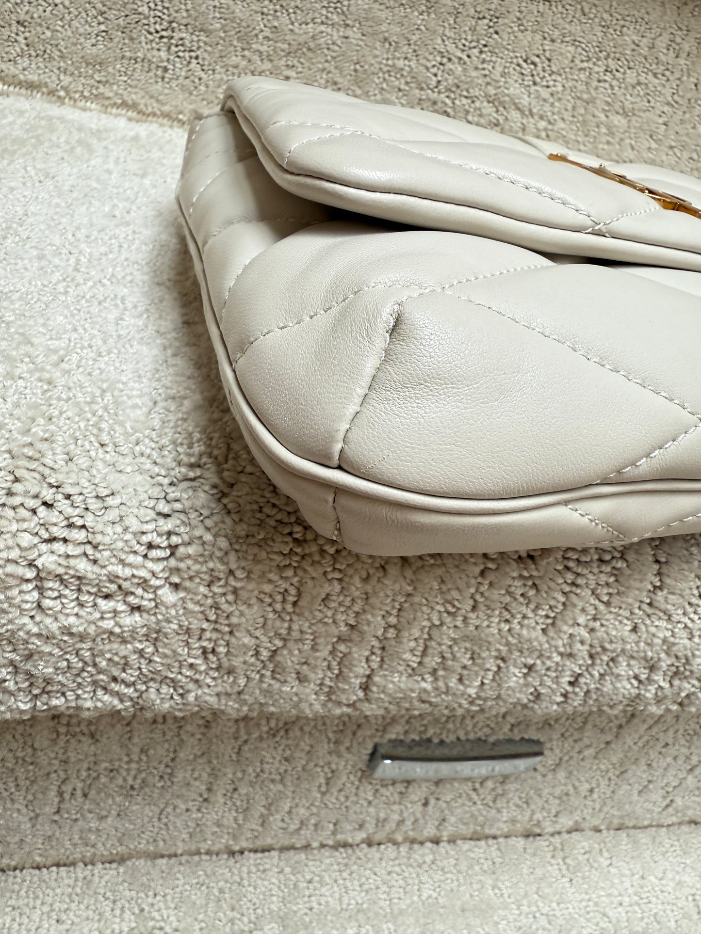 YSL Lambskin Quilted 5 a 7 Diamond Shoulder Bag Crema Soft