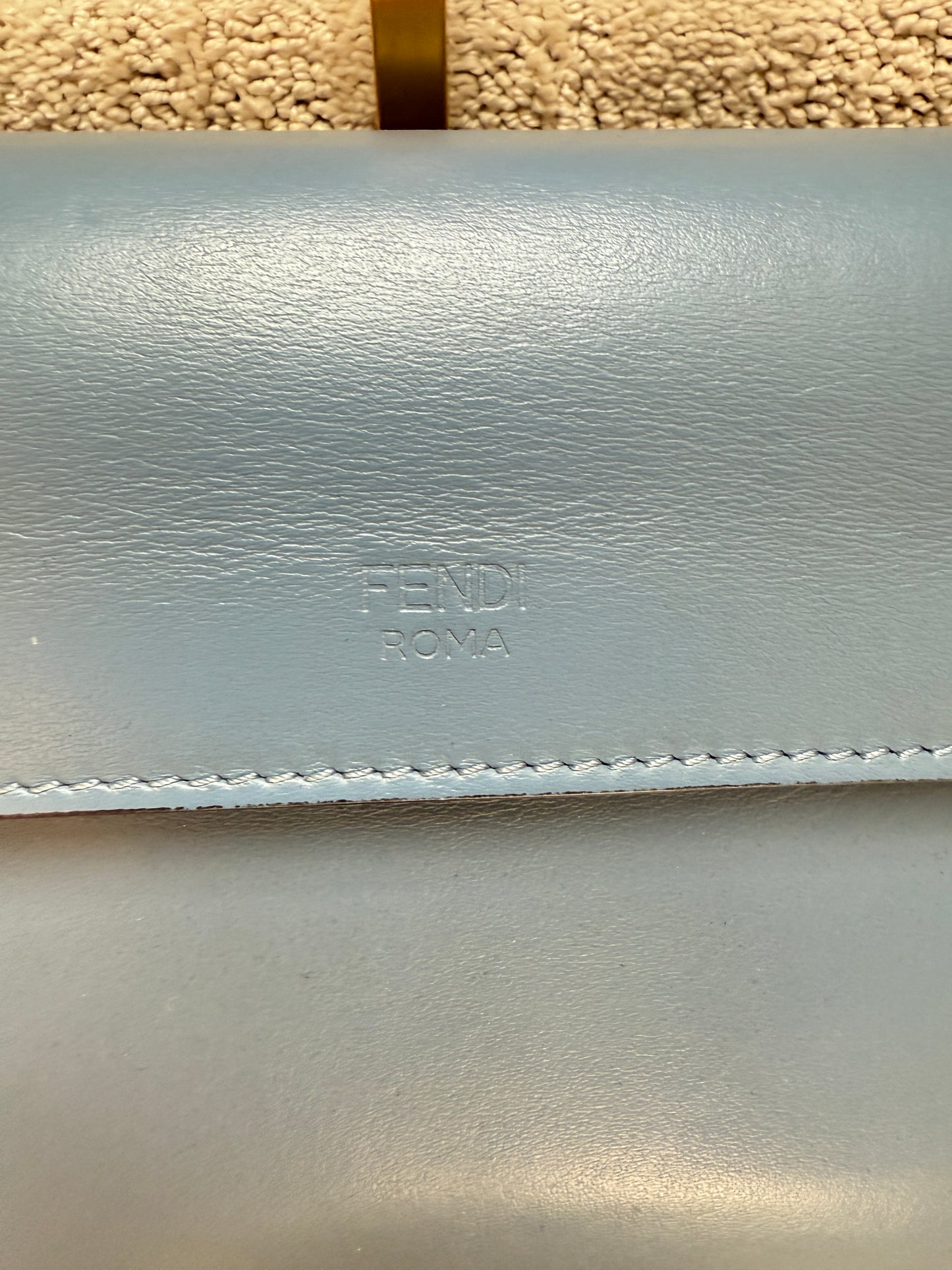Fendi Ceruleo Vitello Leather Kan I logo bag in blue