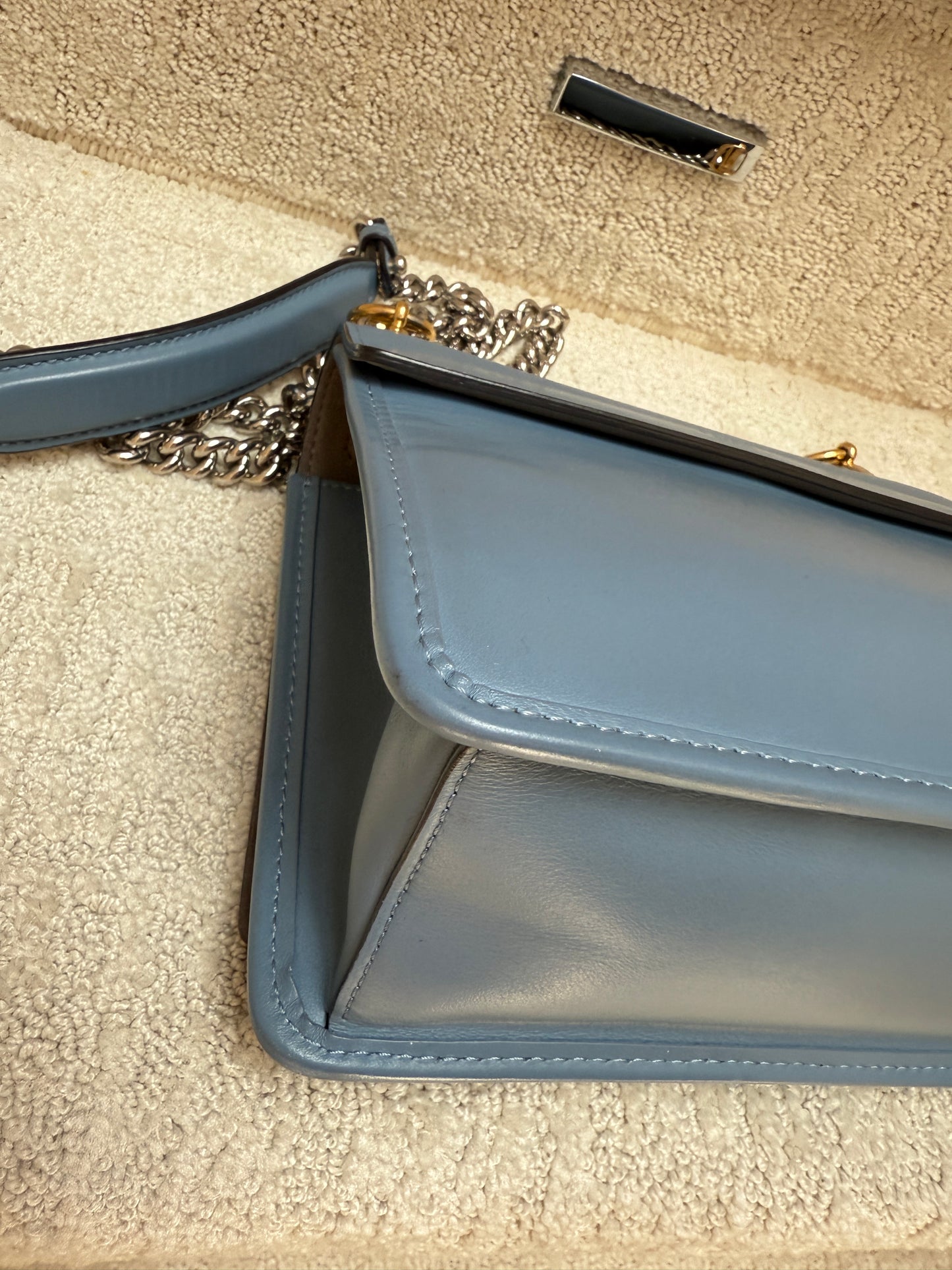 Fendi Ceruleo Vitello Leather Kan I logo bag in blue
