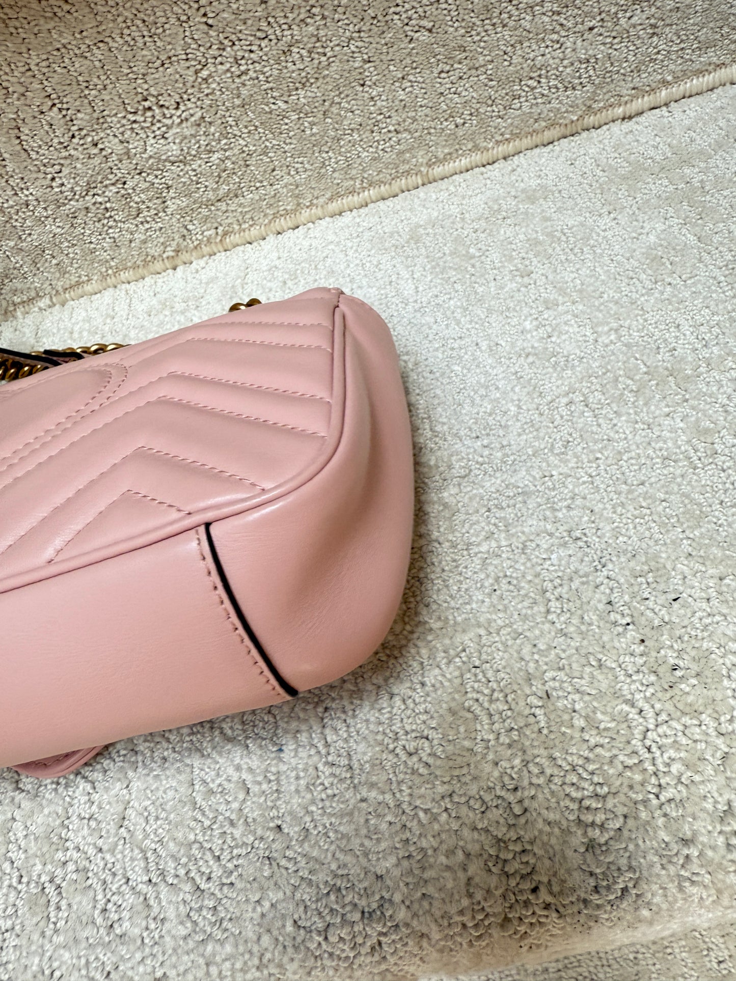 GUCCI Calfskin Matelasse GG Marmont mini in Soft Pink