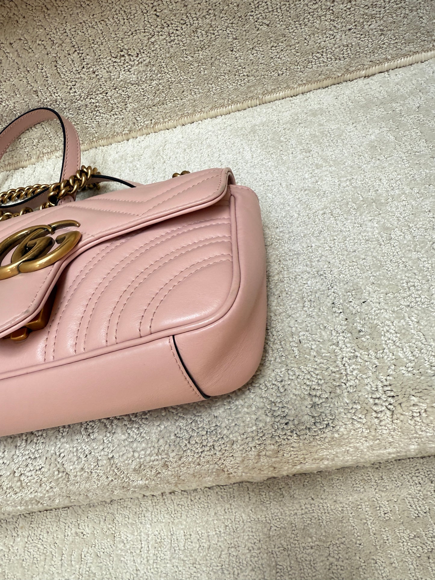 GUCCI Calfskin Matelasse GG Marmont mini in Soft Pink