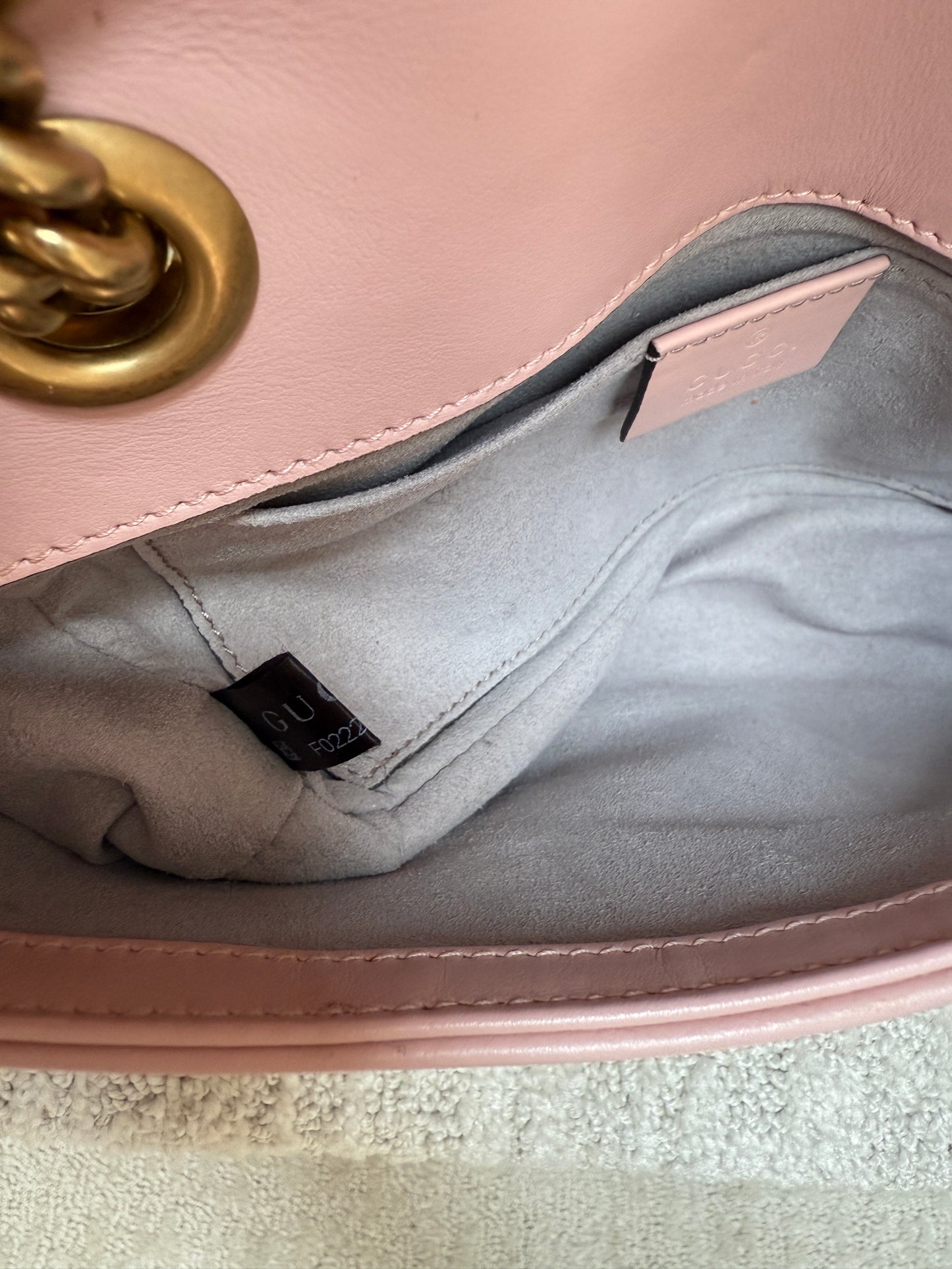 GUCCI Calfskin Matelasse GG Marmont mini in Soft Pink