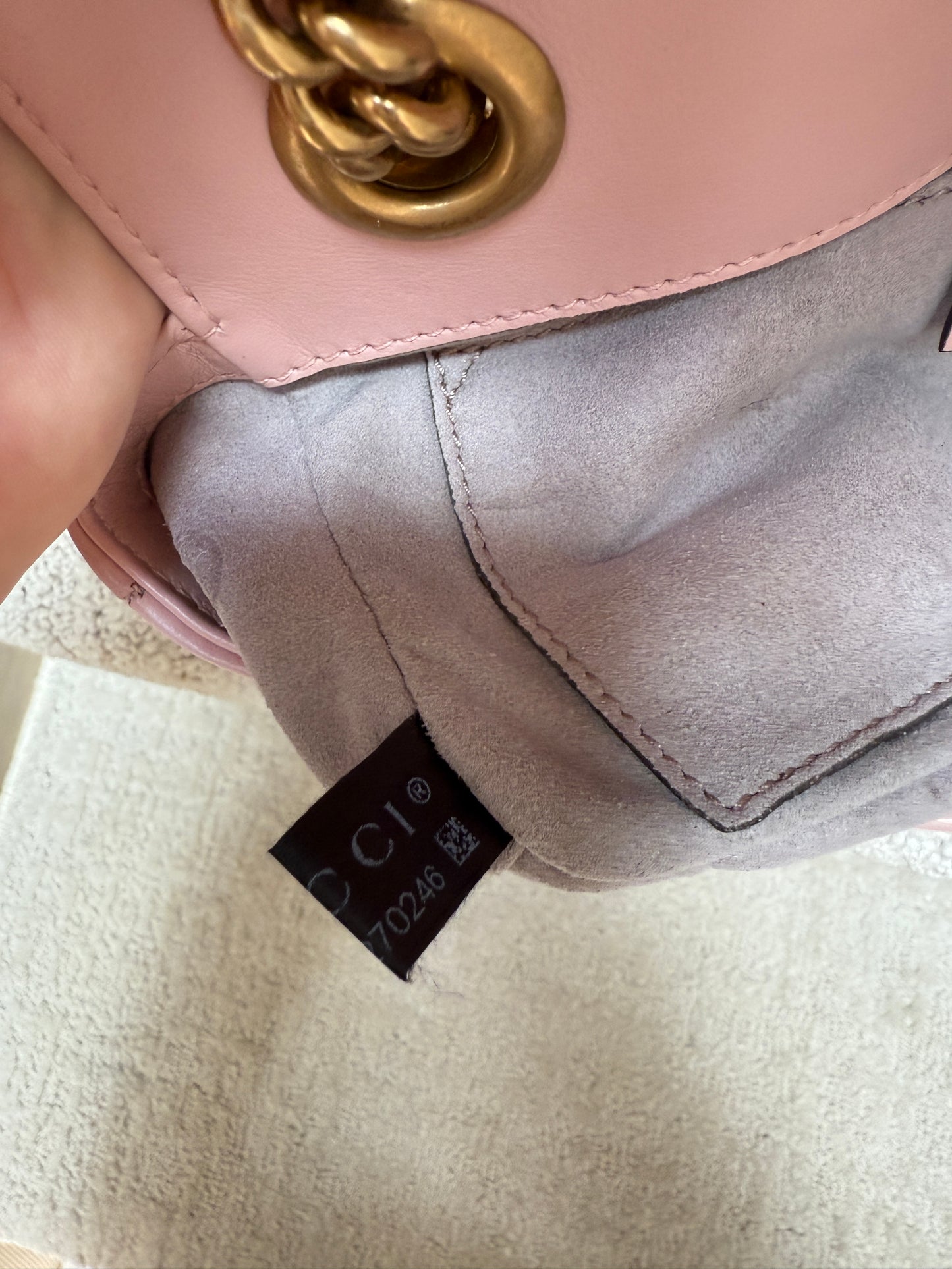 GUCCI Calfskin Matelasse GG Marmont mini in Soft Pink