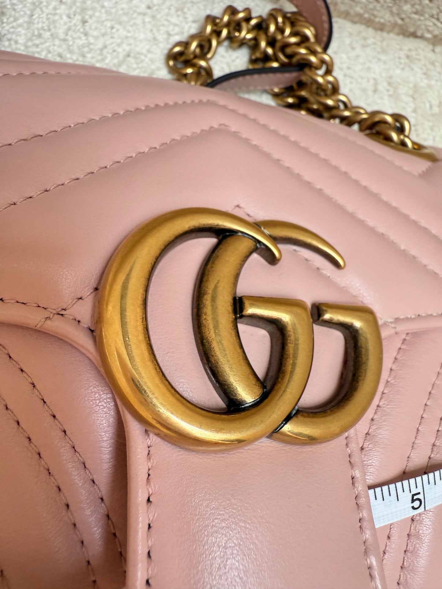 GUCCI Calfskin Matelasse GG Marmont mini in Soft Pink