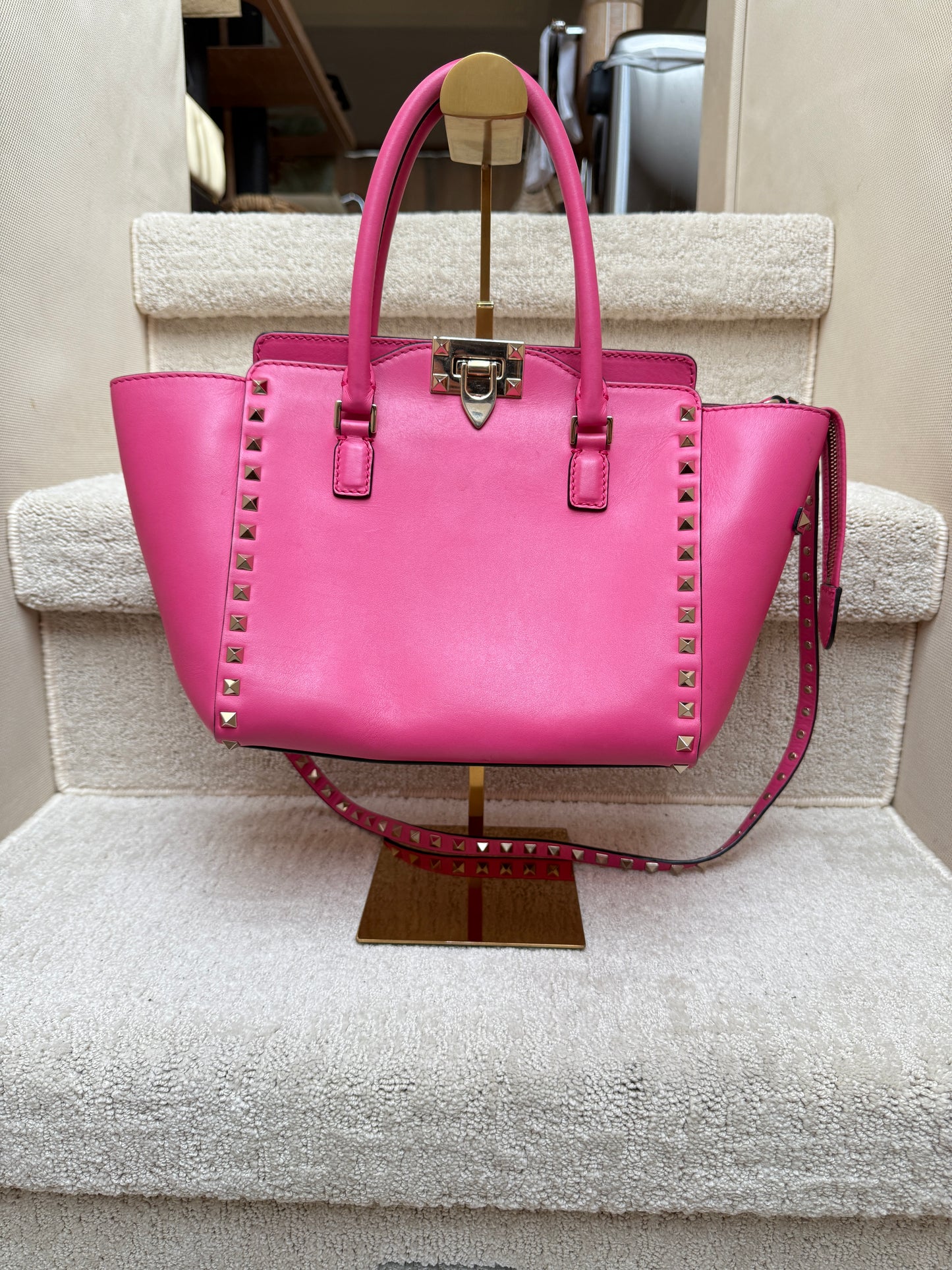 Valentino Rockstud Tote in Hot Pink