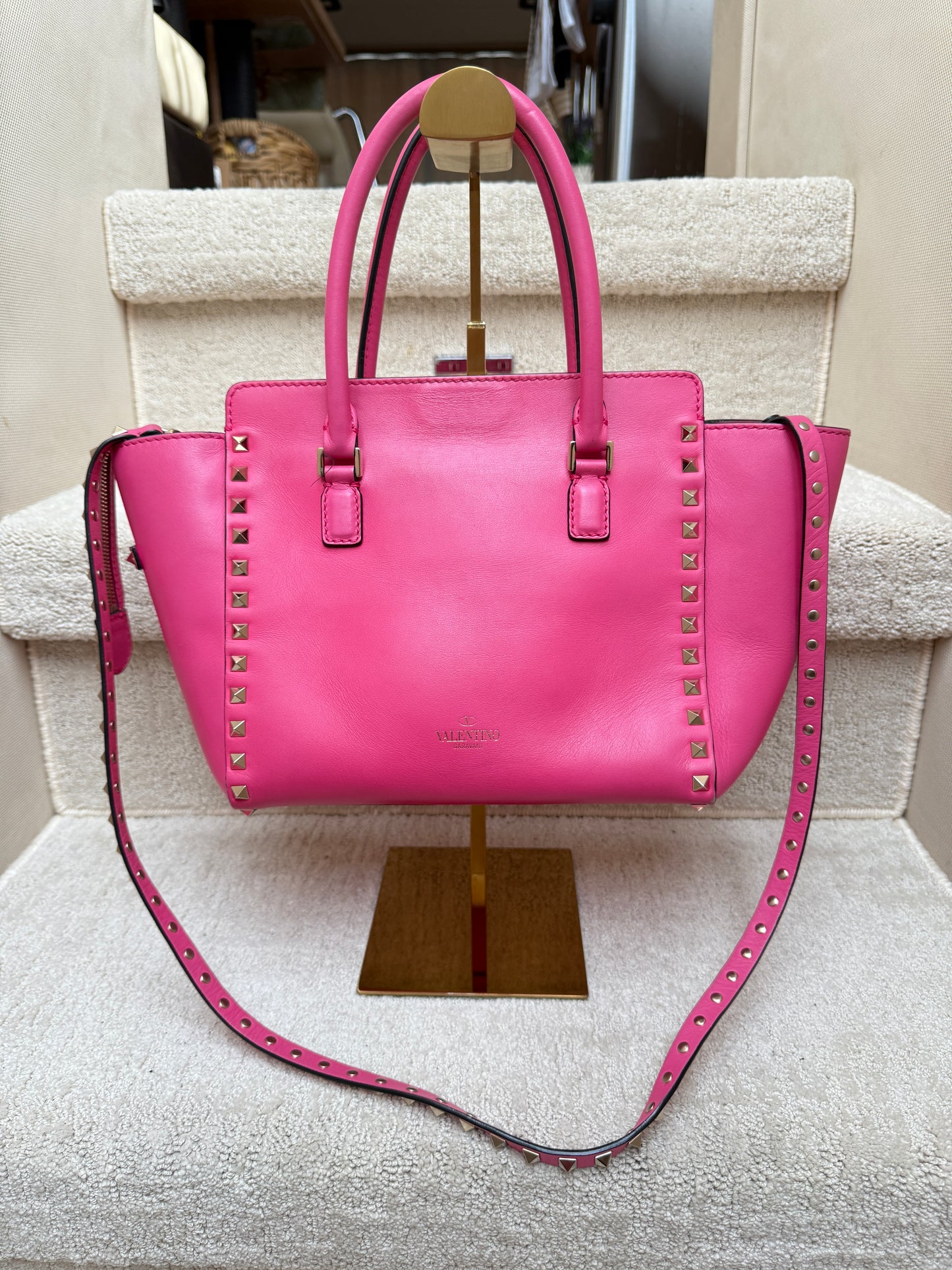 Valentino Rockstud Tote in Hot Pink