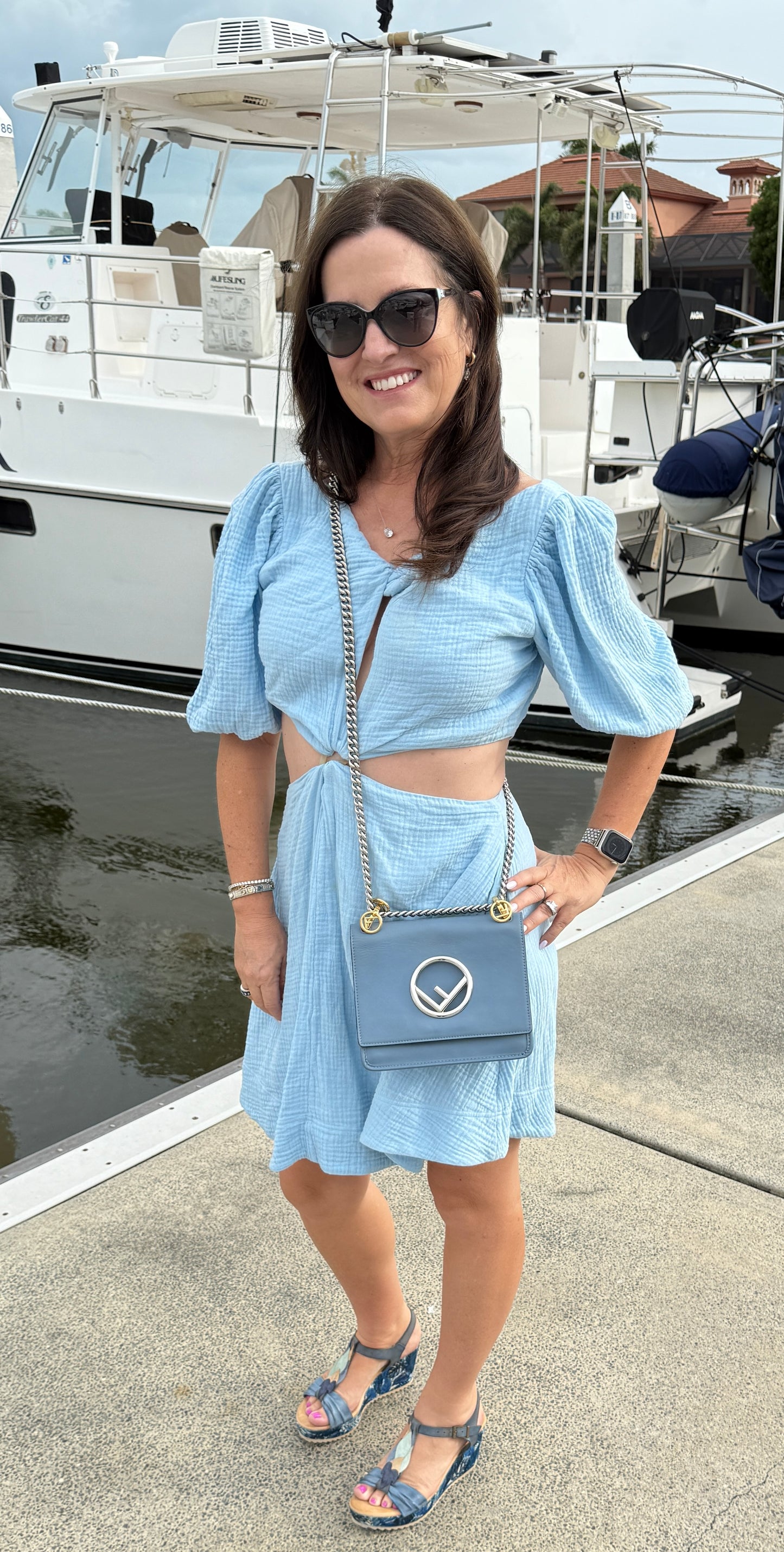 Fendi Ceruleo Vitello Leather Kan I logo bag in blue