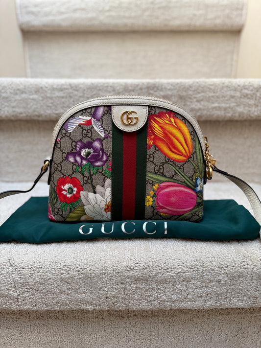 Gucci Ophelia Flowered crossbody bag in White leather