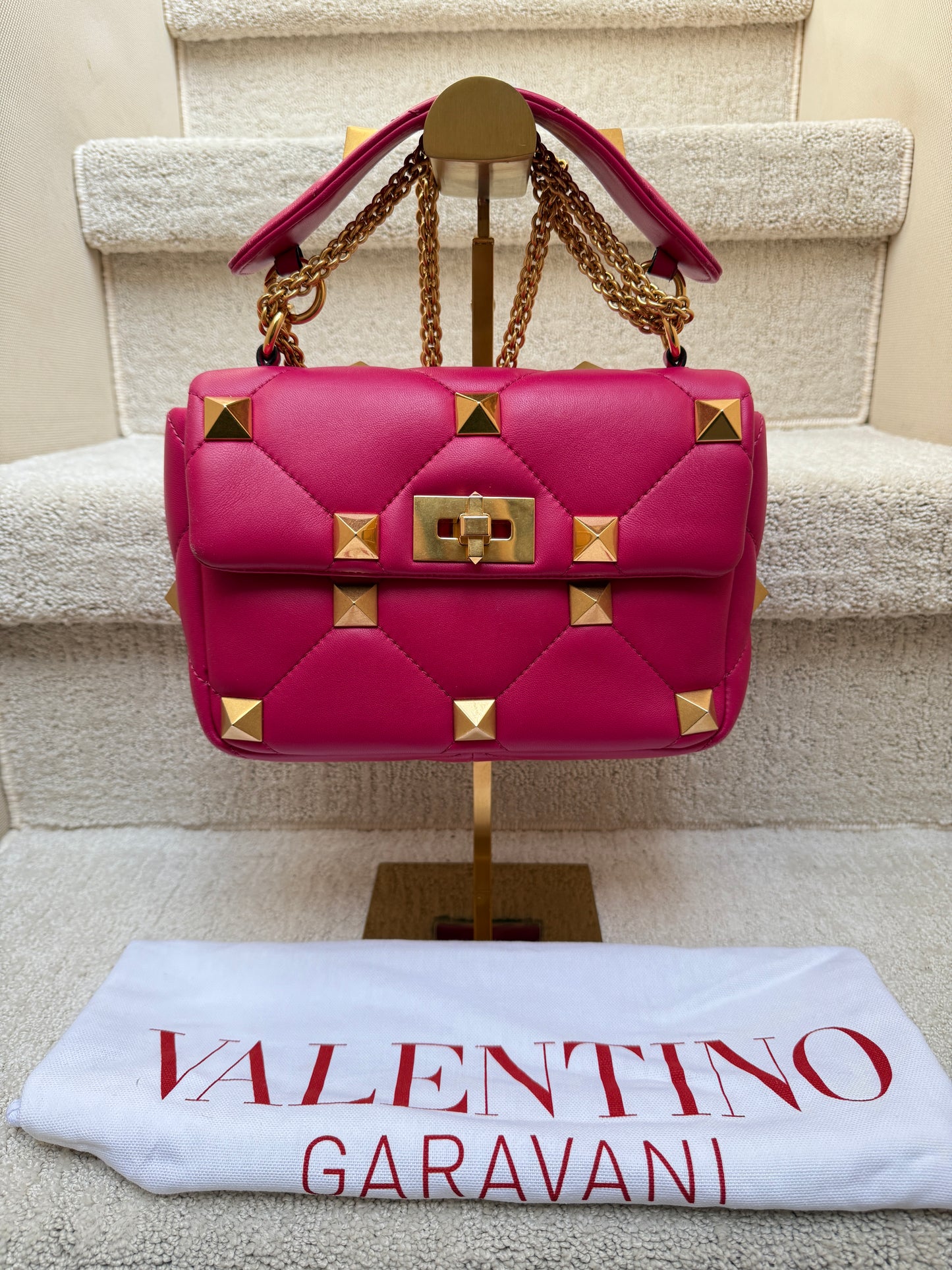 Valentino Roman Stud Medium Shoulder Bag in Dark Pink