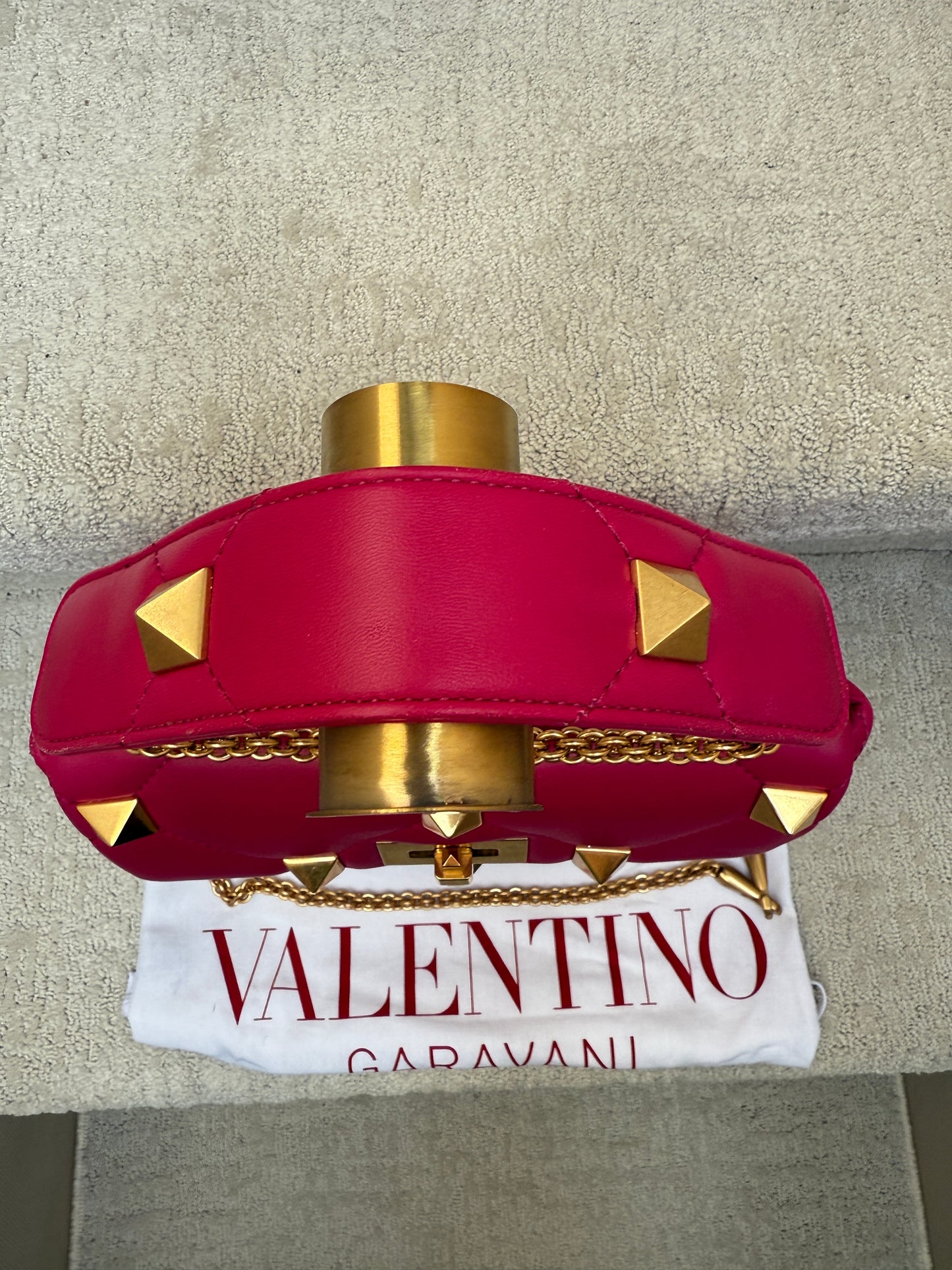 Valentino Roman Stud Medium Shoulder Bag in Dark Pink