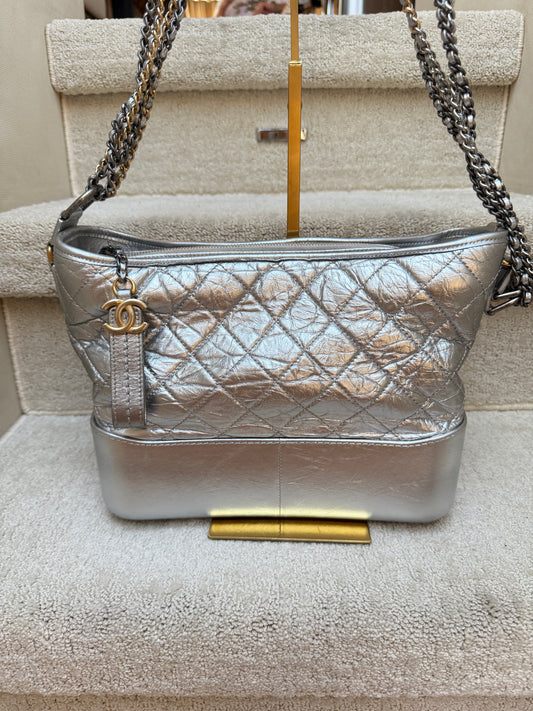 Chanel Metallic Aged Calfskin Quilted Medium Gabrielle Silver