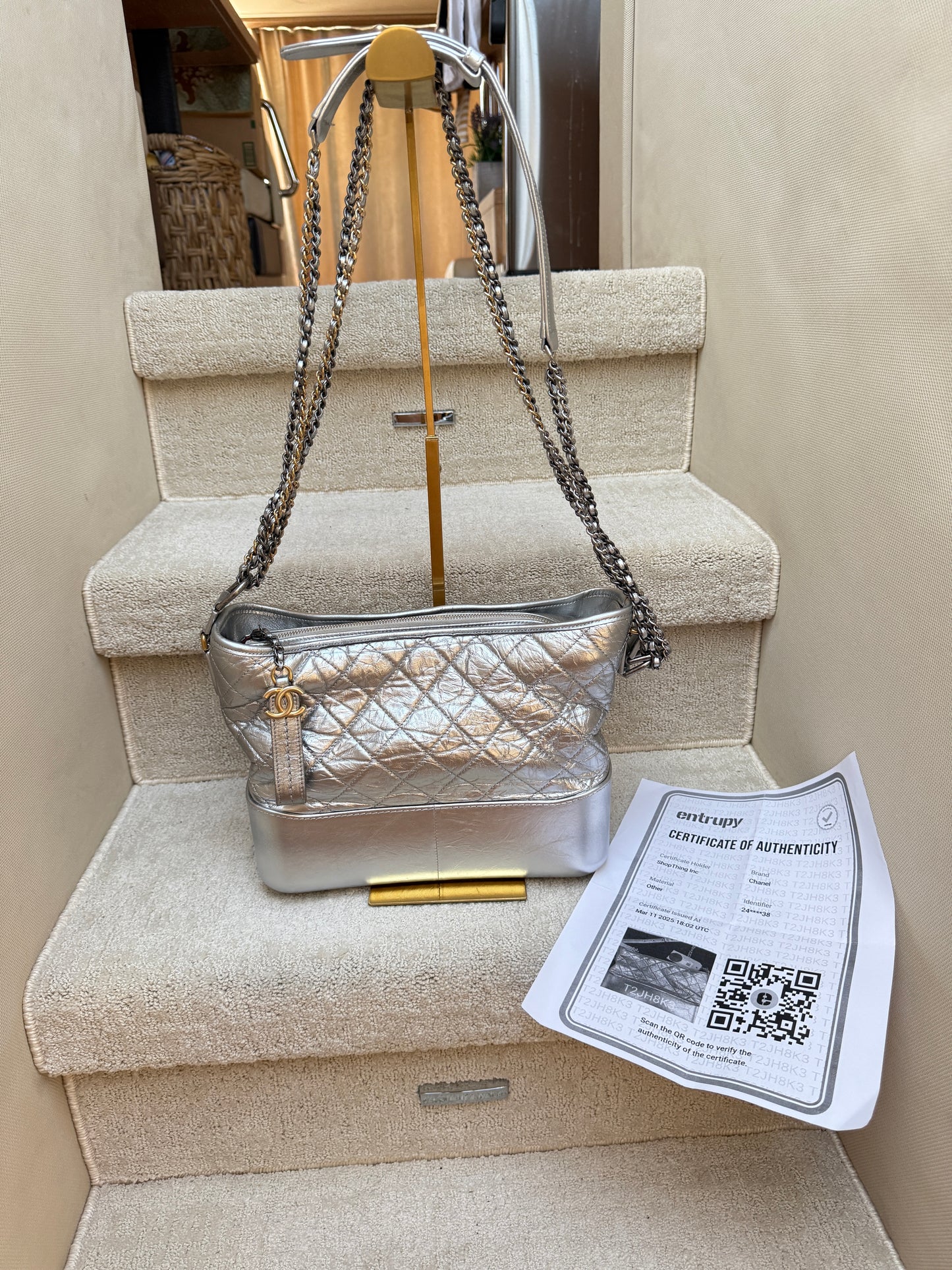 Chanel Metallic Aged Calfskin Quilted Medium Gabrielle Silver