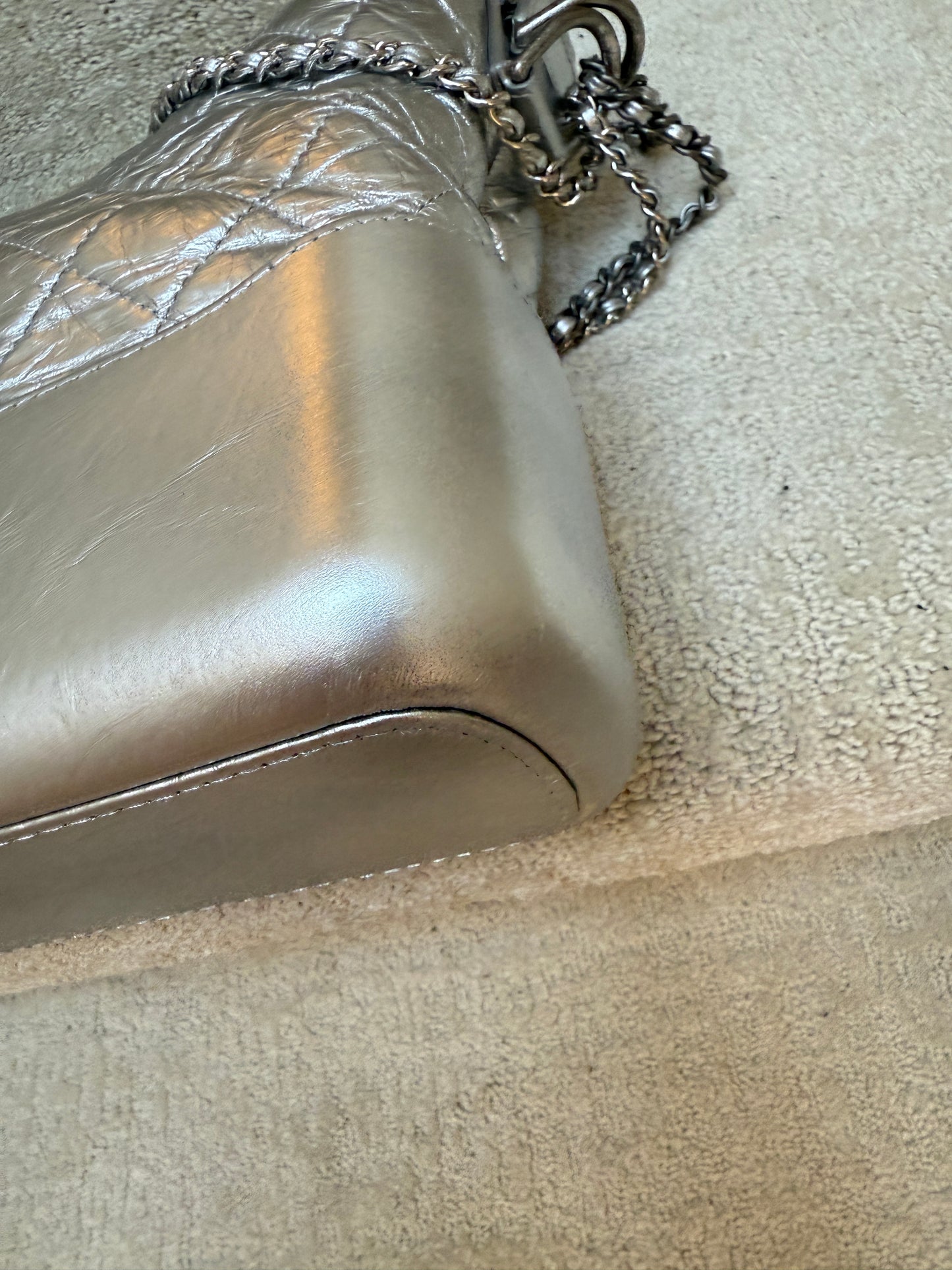 Chanel Metallic Aged Calfskin Quilted Medium Gabrielle Silver