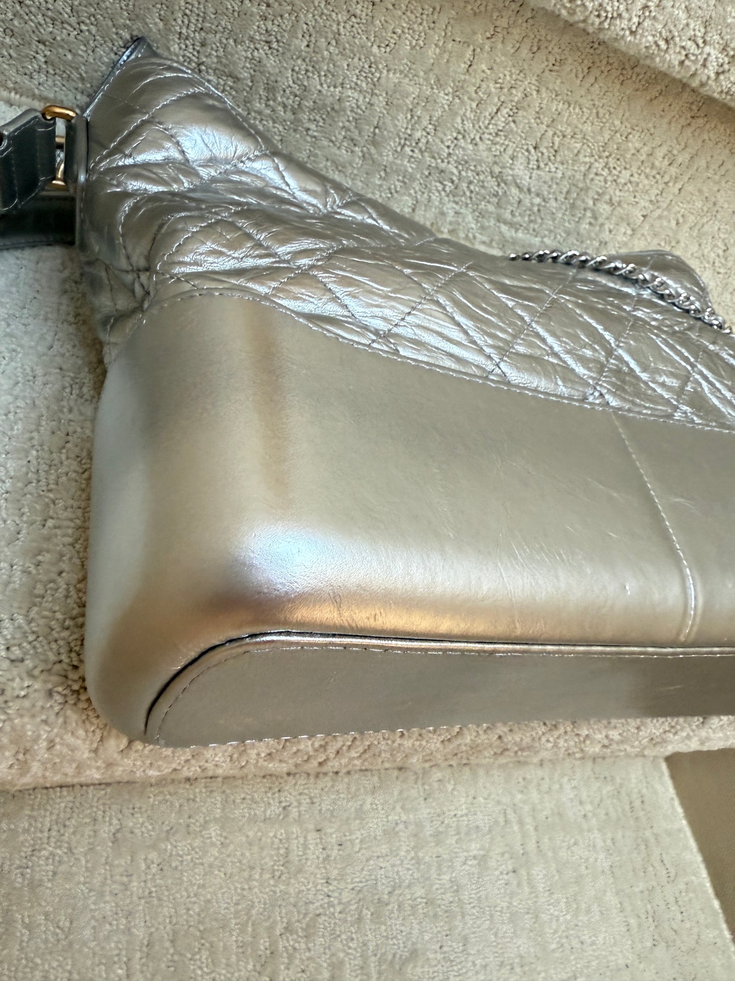 Chanel Metallic Aged Calfskin Quilted Medium Gabrielle Silver