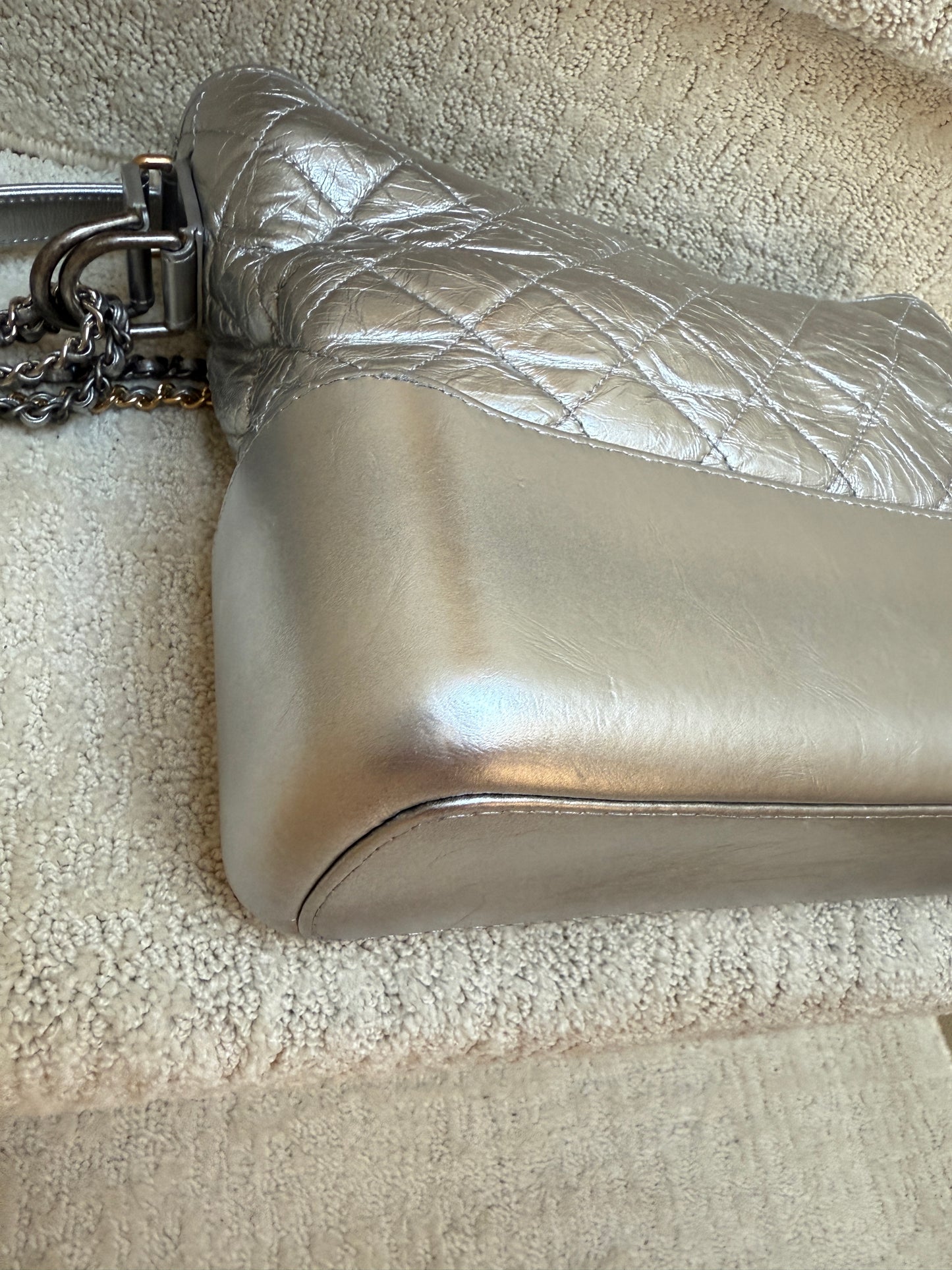 Chanel Metallic Aged Calfskin Quilted Medium Gabrielle Silver