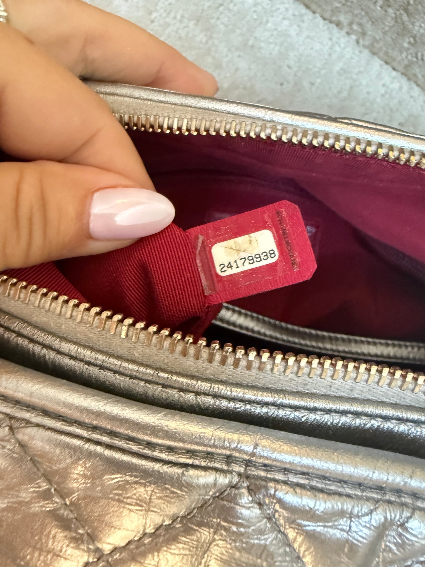 Chanel Metallic Aged Calfskin Quilted Medium Gabrielle Silver