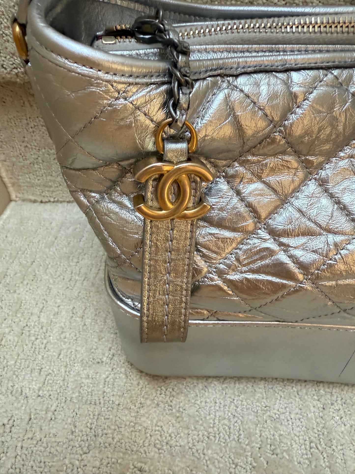 Chanel Metallic Aged Calfskin Quilted Medium Gabrielle Silver