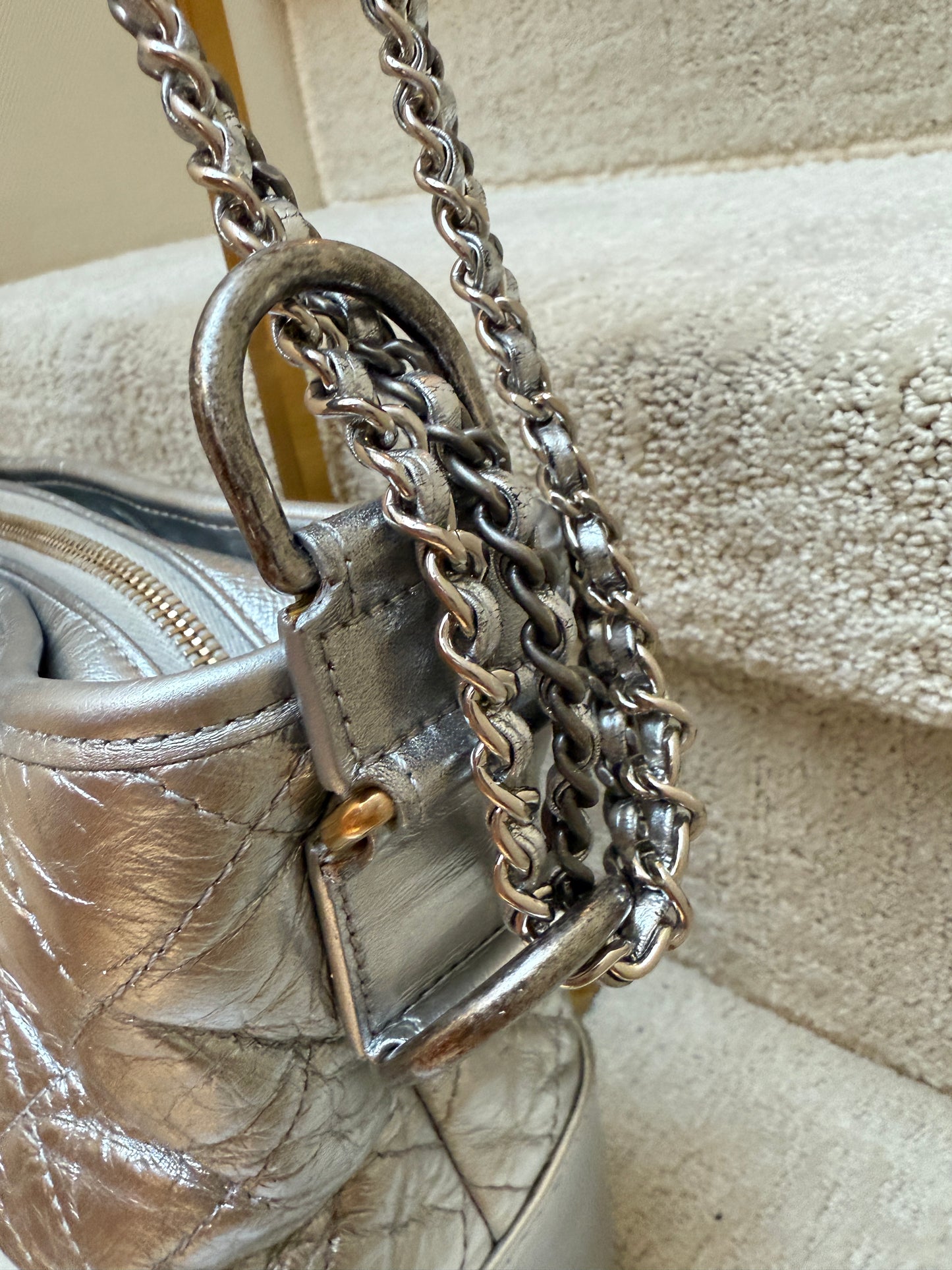 Chanel Metallic Aged Calfskin Quilted Medium Gabrielle Silver