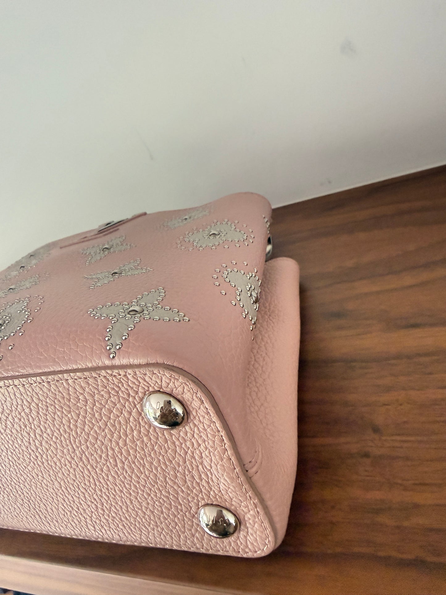 Louis Vuitton Taurillon Capucines BB Blush Limited Edition with Flower Studs