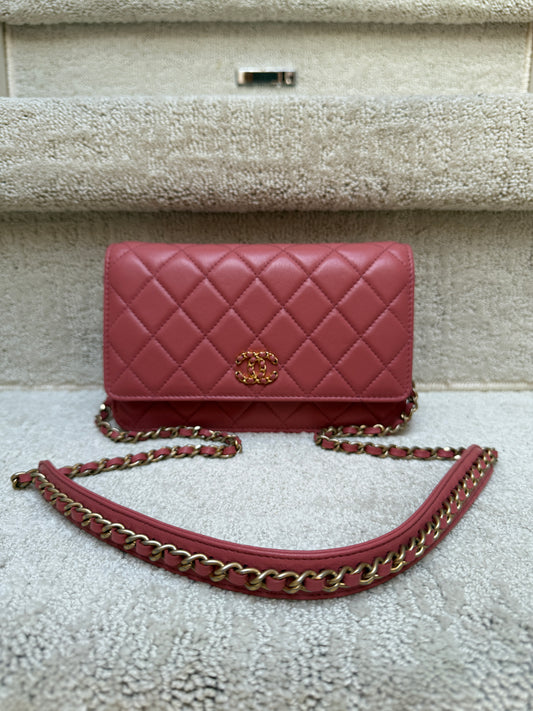 Chanel Wallet on Chain in Coral Pink FULL SET