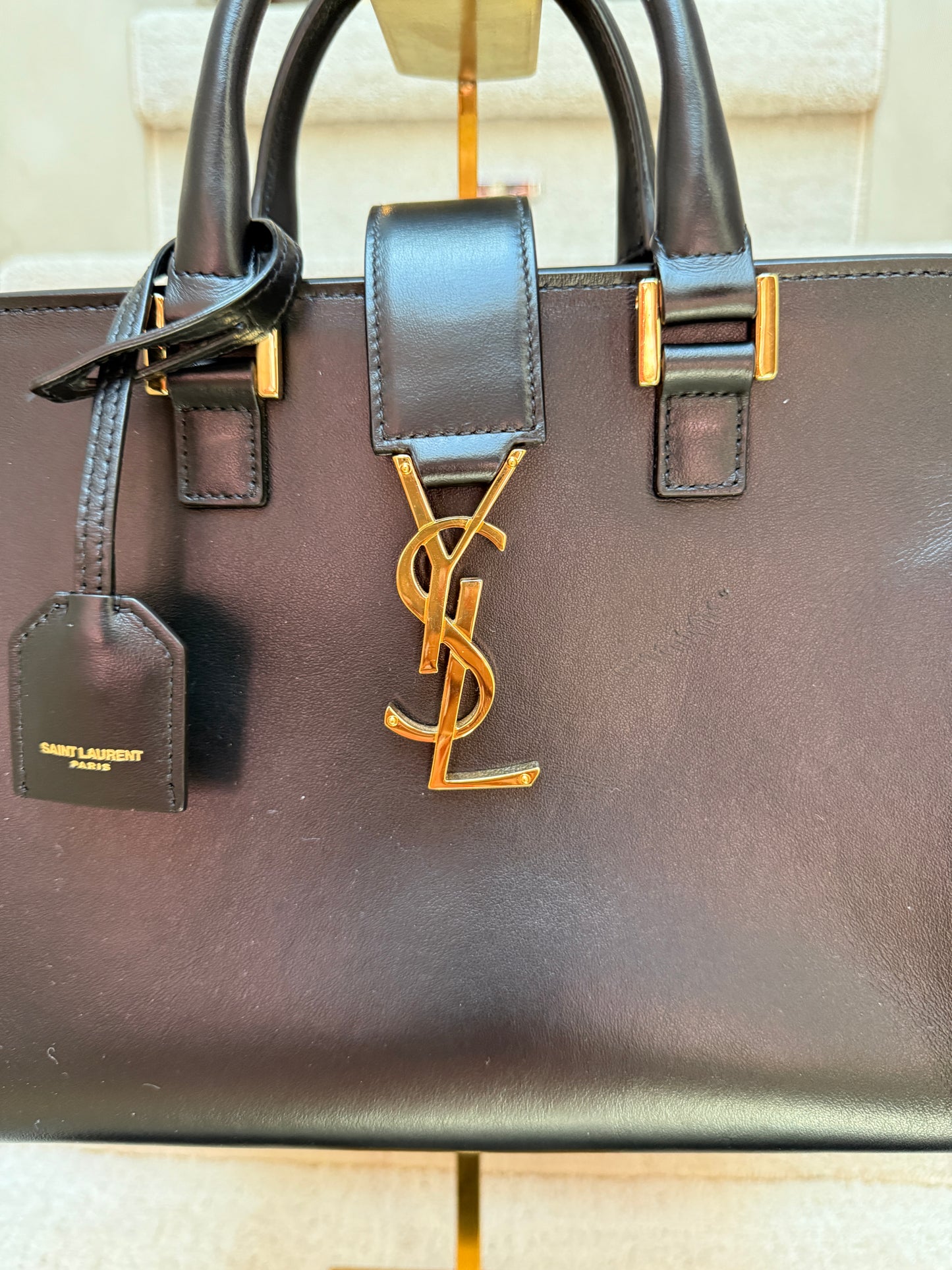 YSL Calfskin Monogram Baby Cabas Black