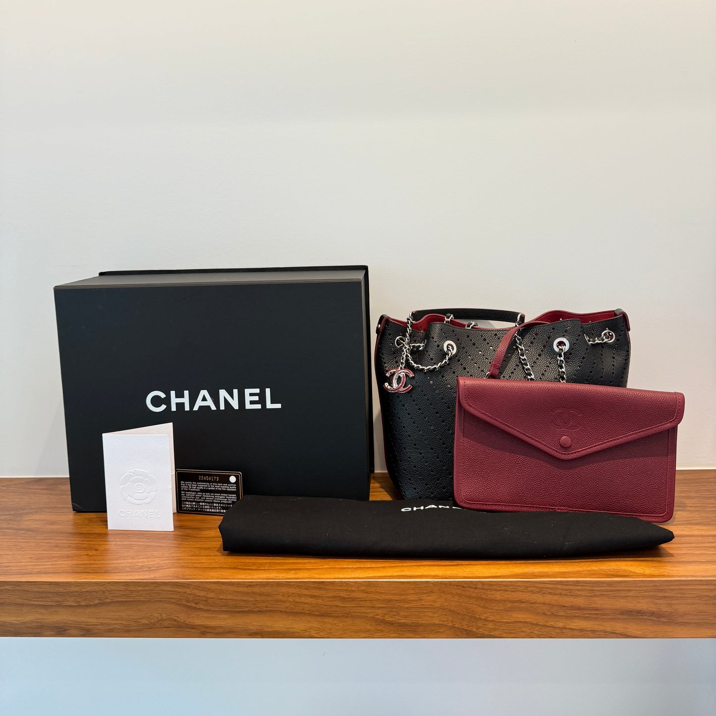 Chanel Perforated Grained Leather Accordion Shopping Tote With Pouch