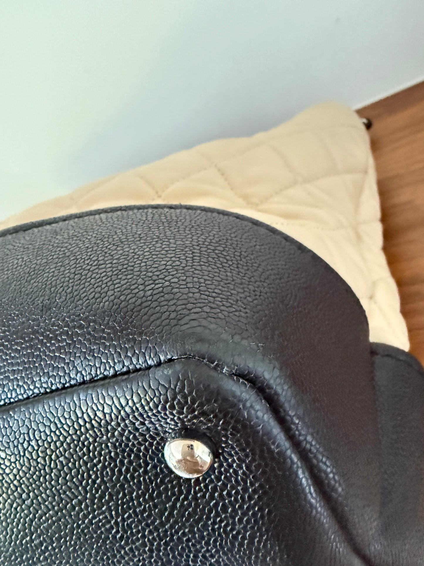 Chanel Beige & Black Caviar and Lambskin Tote Pre-owned Designer Handbag