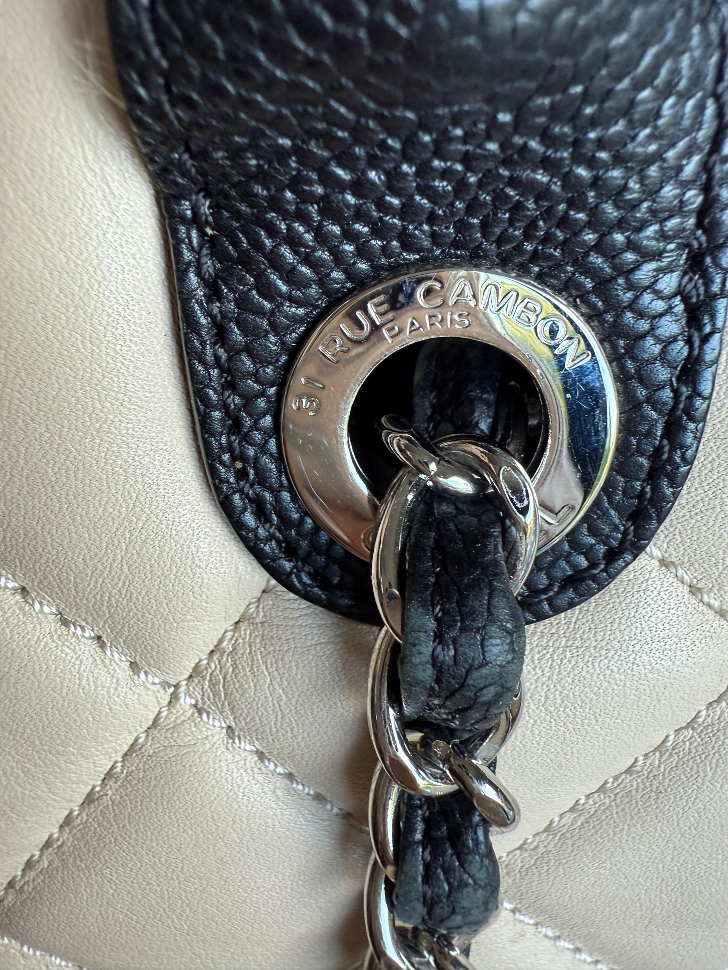 Chanel Beige & Black Caviar and Lambskin Tote Pre-owned Designer Handbag
