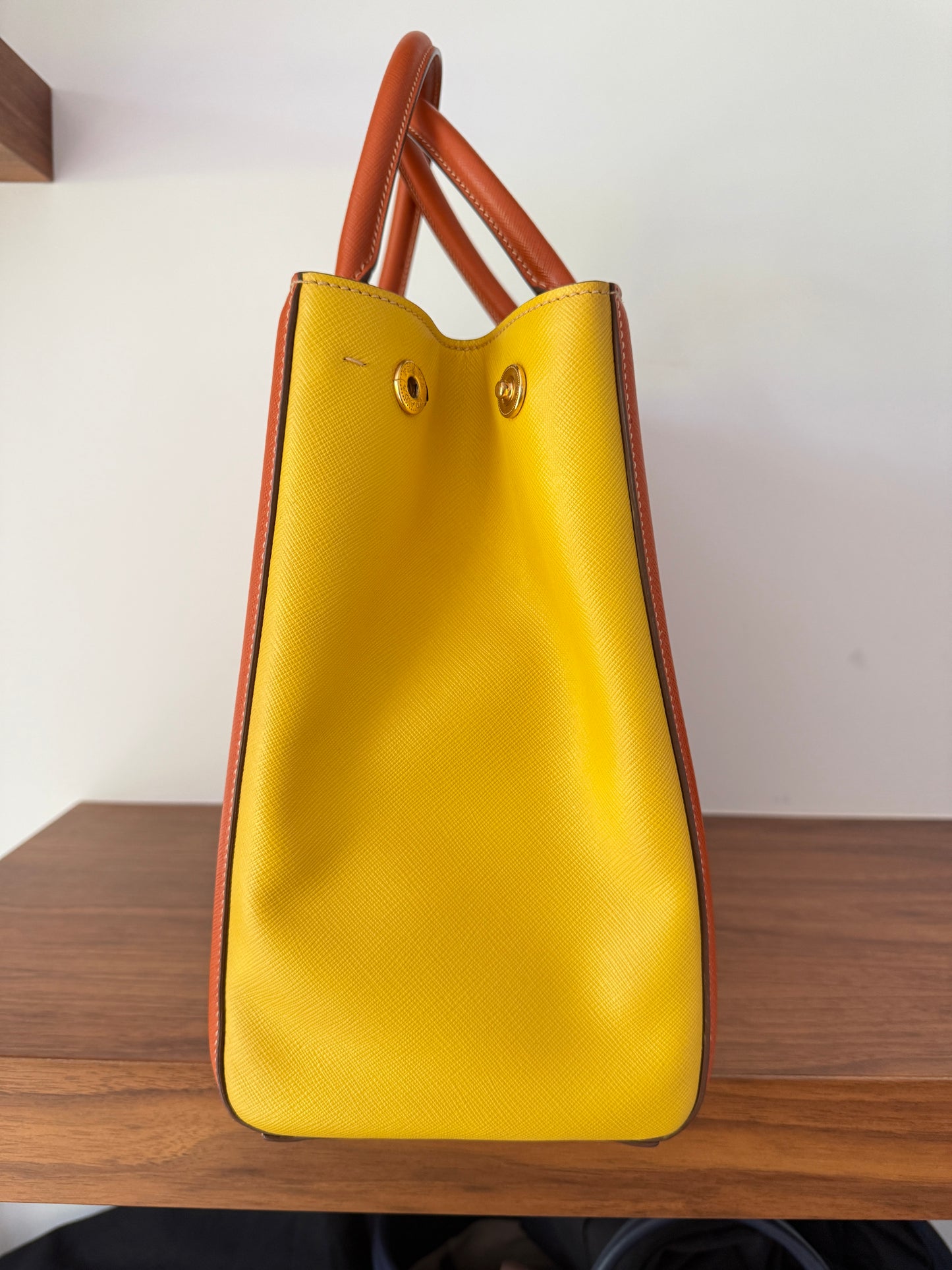 Prada Orange/Yellow Bi Color Saffiano Lux Leather Tote