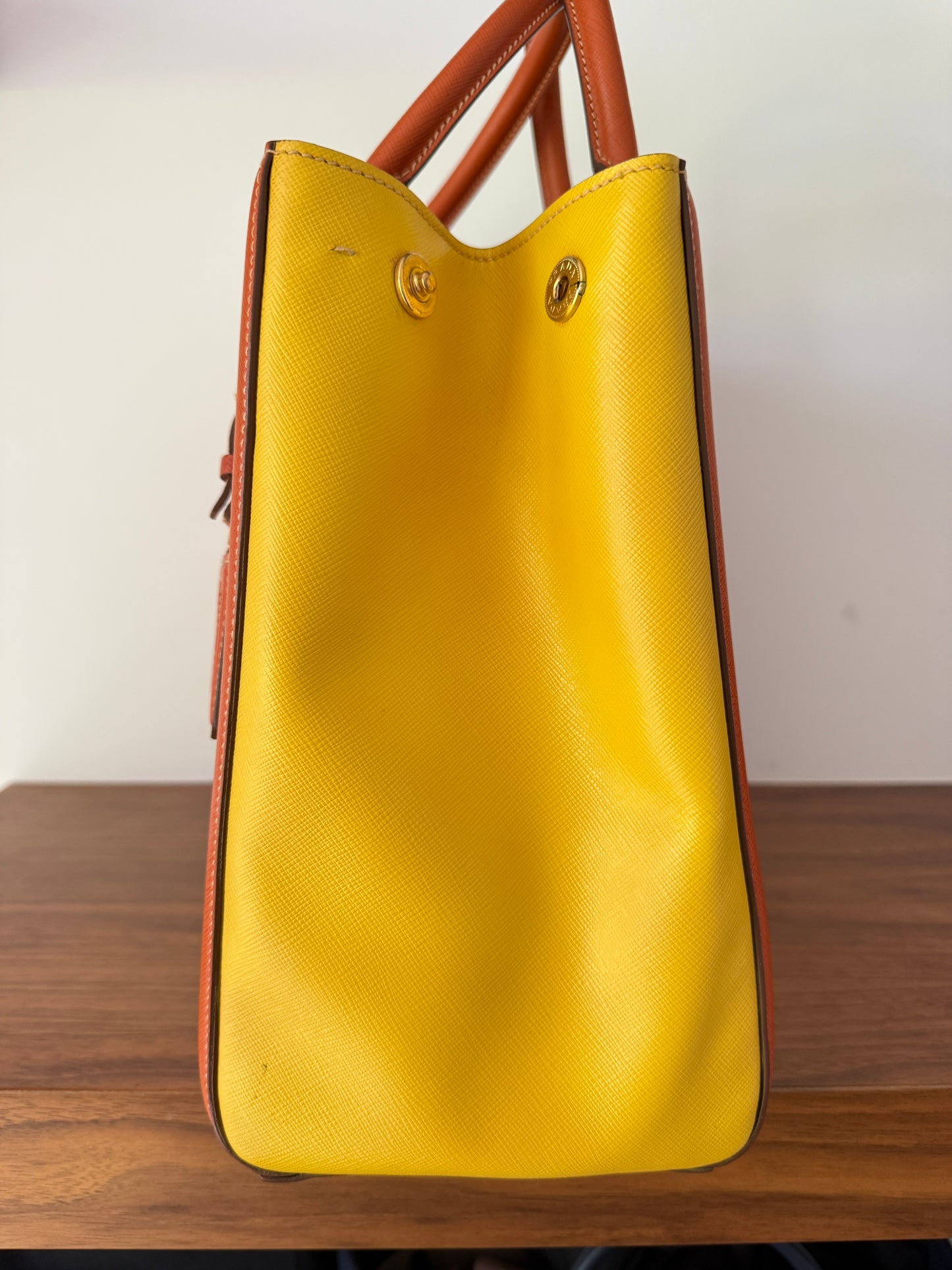 Prada Orange/Yellow Bi Color Saffiano Lux Leather Tote