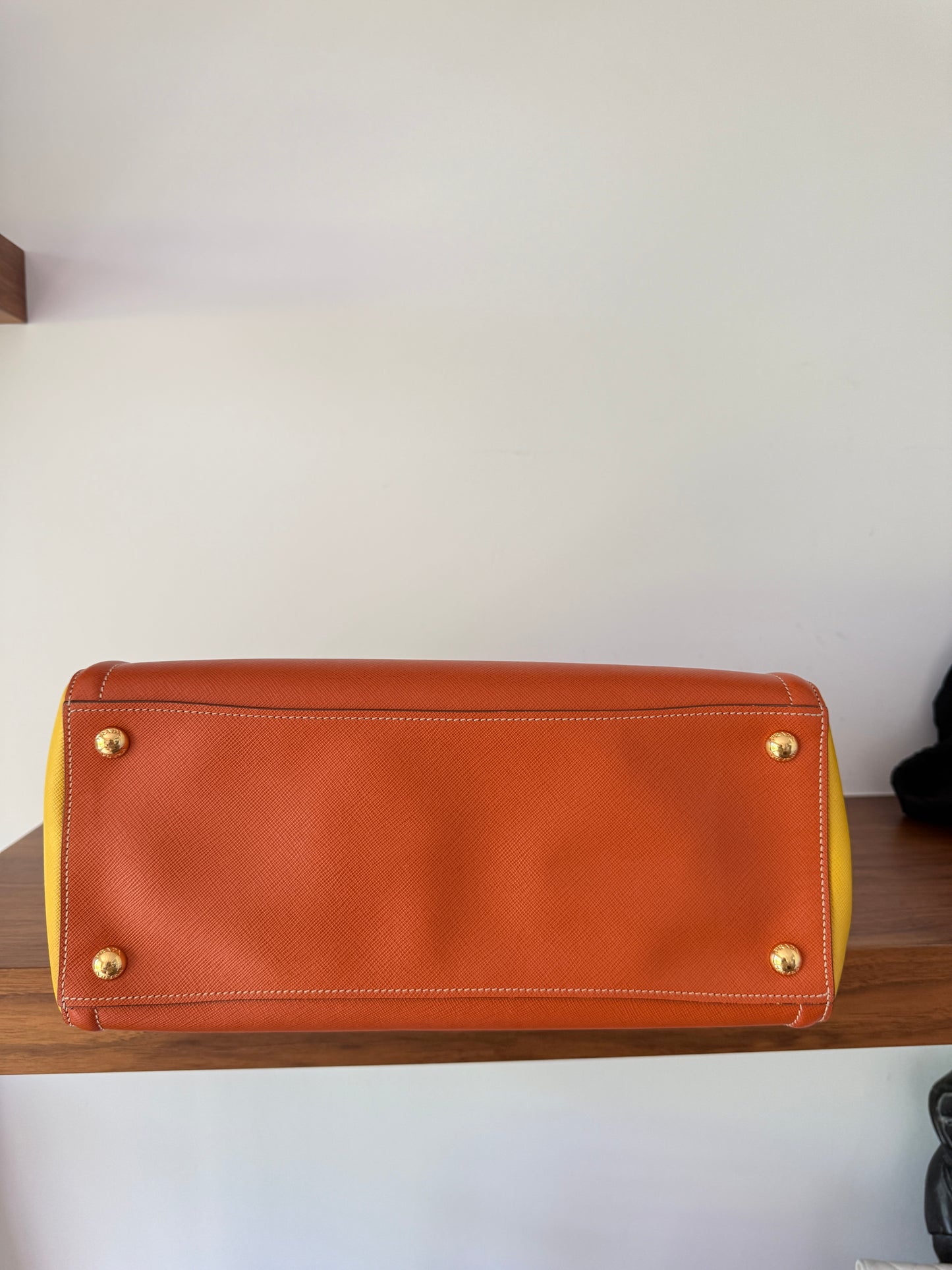 Prada Orange/Yellow Bi Color Saffiano Lux Leather Tote