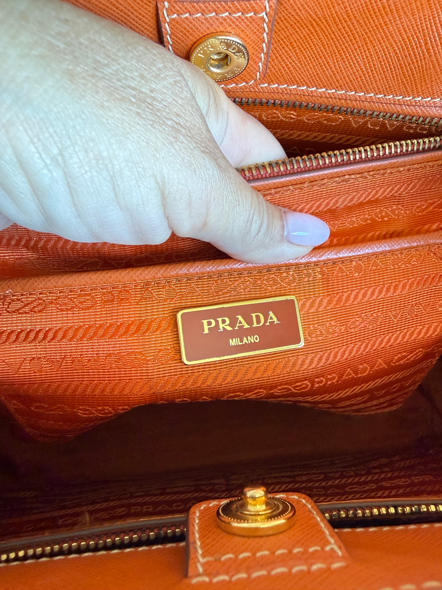 Prada Orange/Yellow Bi Color Saffiano Lux Leather Tote