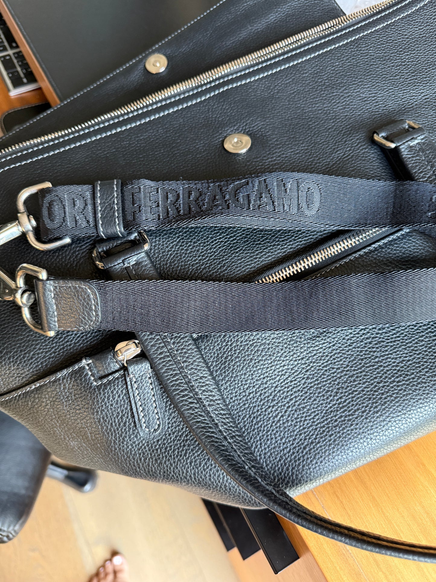Salvatore Ferragamo Black Leather Large Tote Unisex