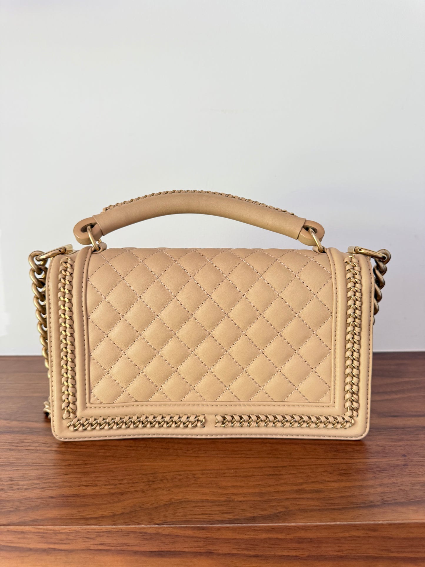 Chanel Medium Boy Bag in Beige with Top Handle Pre-Owned