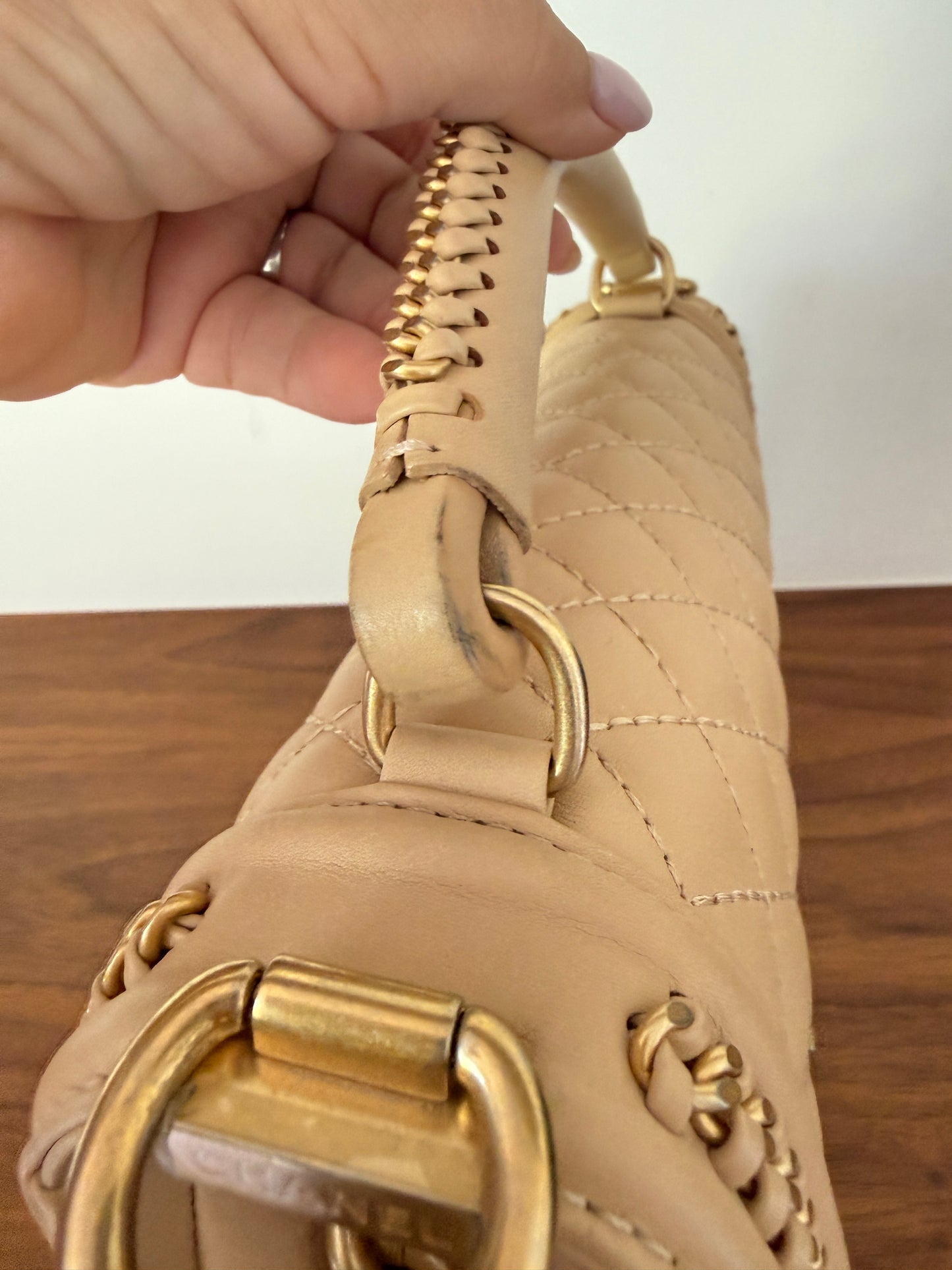 Chanel Medium Boy Bag in Beige with Top Handle Pre-Owned