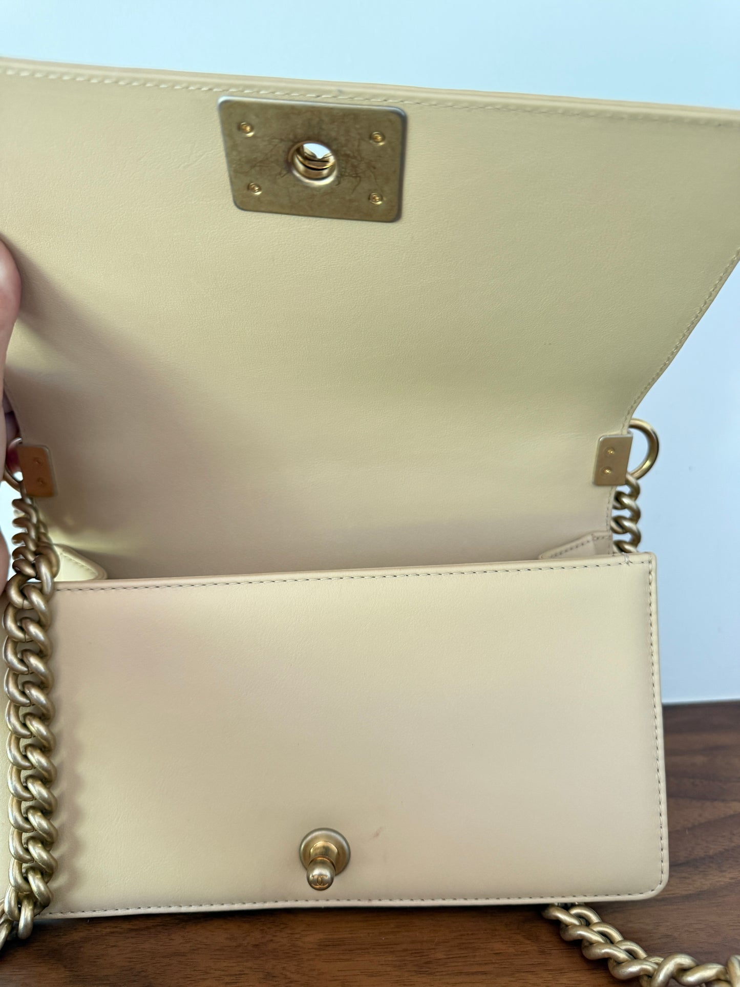 Chanel Medium Boy Bag in Beige with Top Handle Pre-Owned