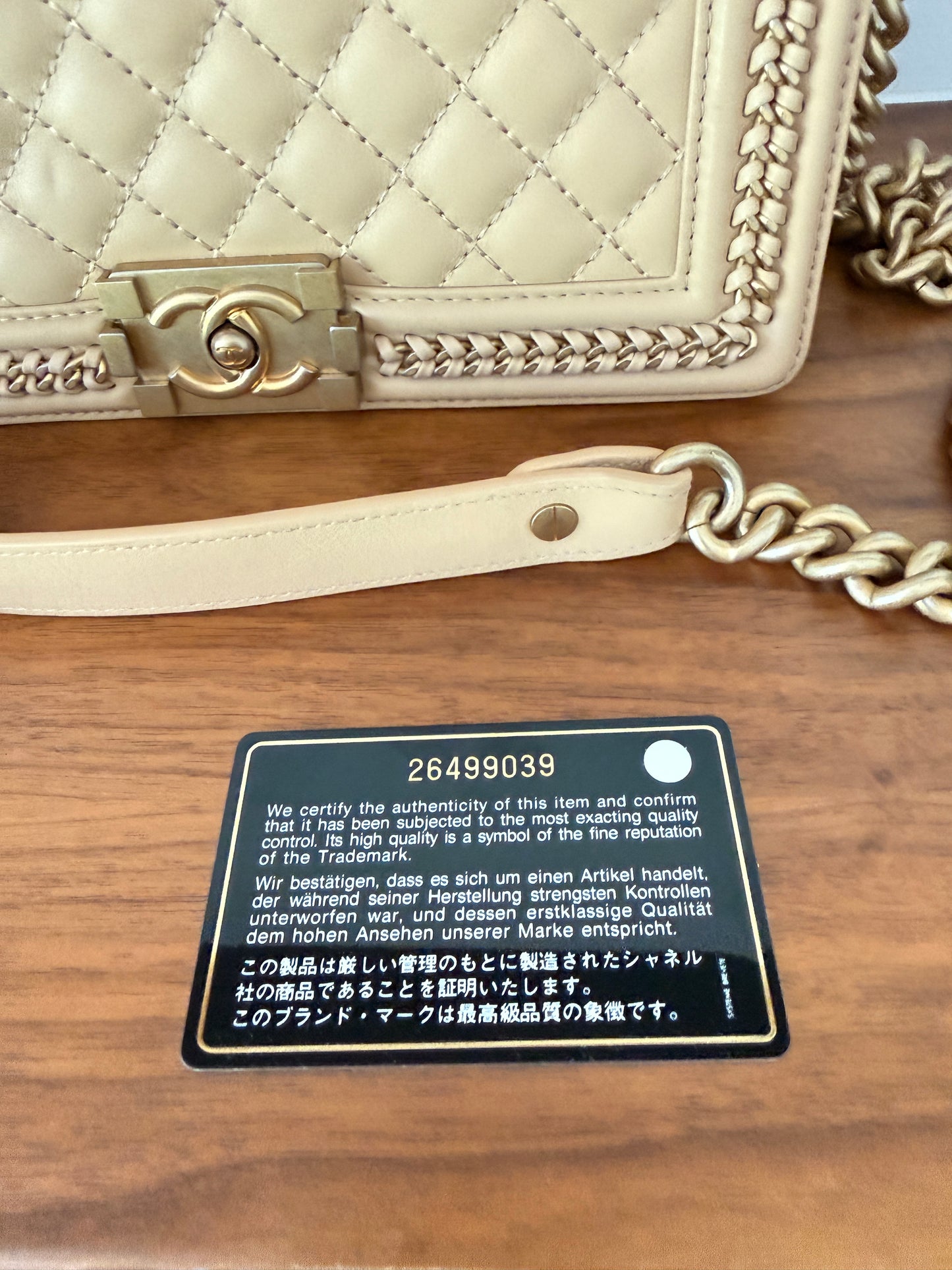Chanel Medium Boy Bag in Beige with Top Handle Pre-Owned