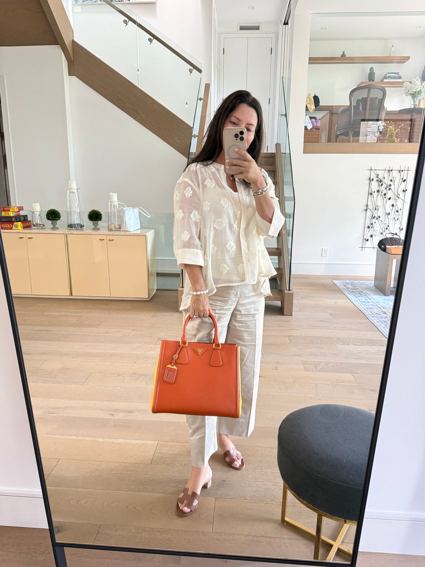 Prada Orange/Yellow Bi Color Saffiano Lux Leather Tote