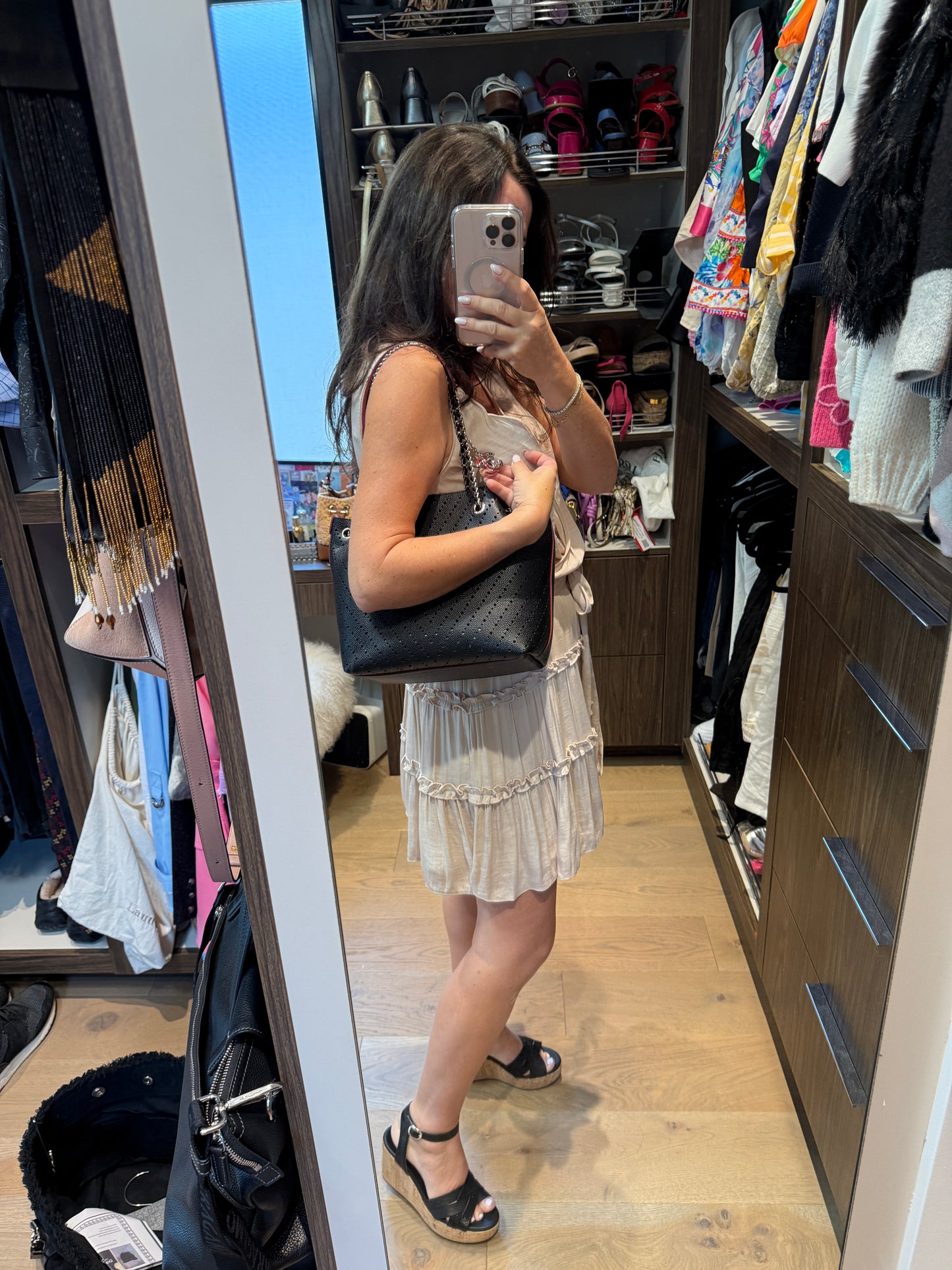 Chanel Perforated Grained Leather Accordion Shopping Tote With Pouch
